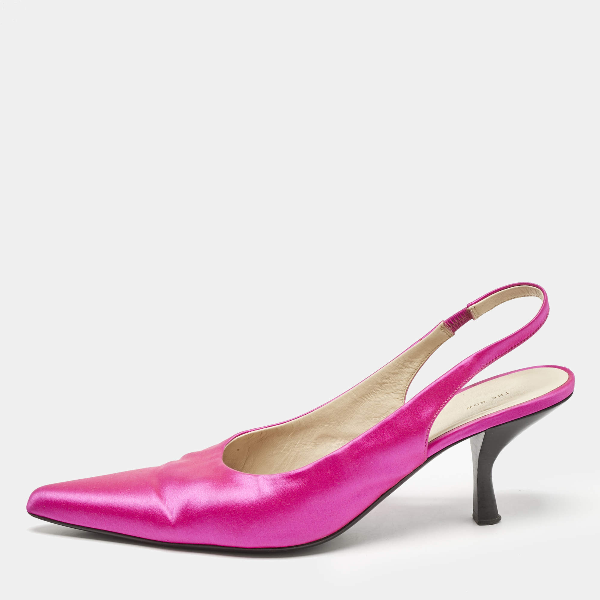 The Row Fuchsia Pink Satin Pointed Toe Slingback Pumps Size 40
