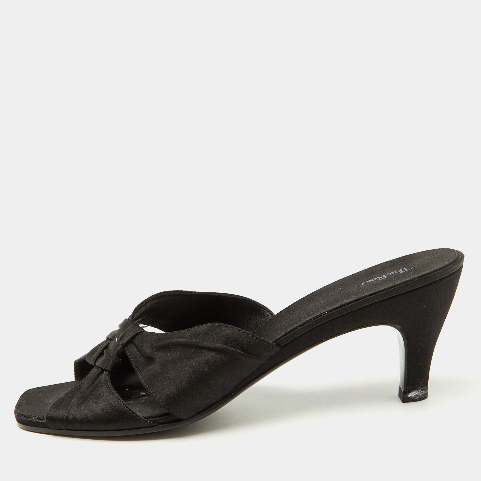 The Row Black Satin Soft Knot Slide Sandals Size 40