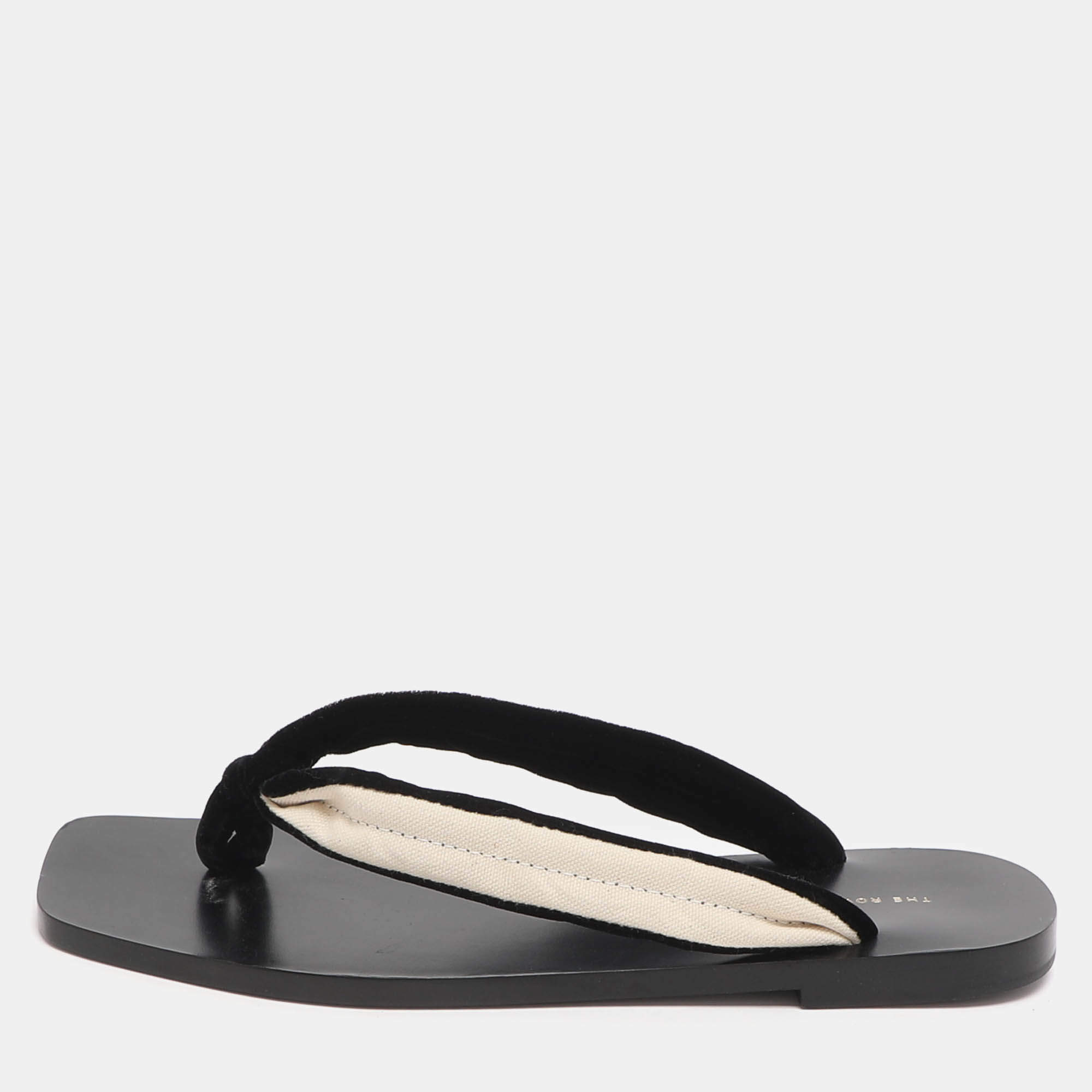 مملوكة مسبقًا The Row Swan Size 39 White/Black Canvas Thong Flats