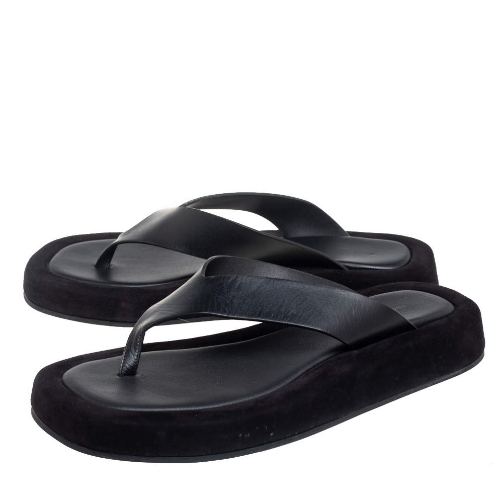 The Row Black Leather Ginza Thong Sandals Size 39 The Row | TLC