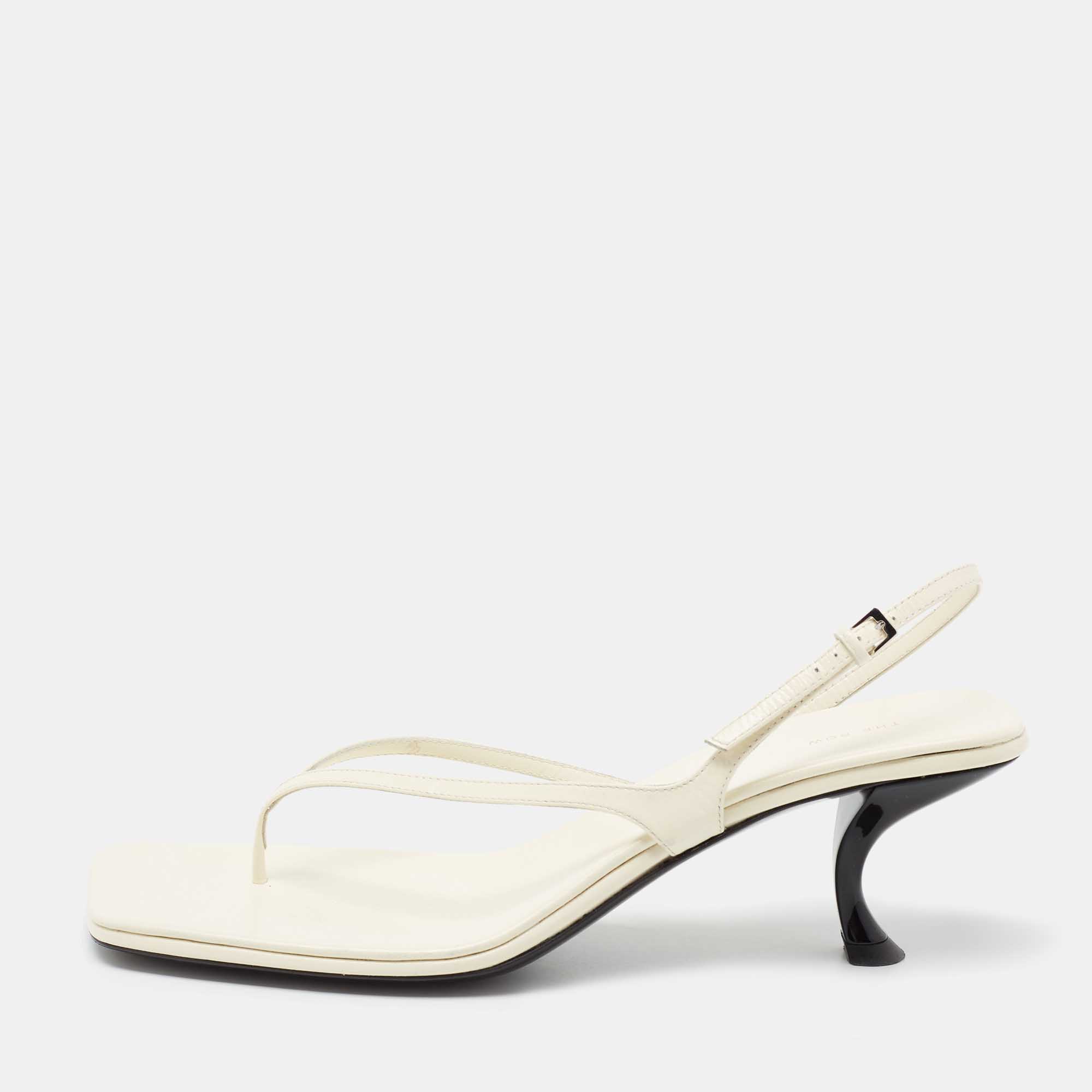 The Row White Leather Constance Slingback Sandals Size 39