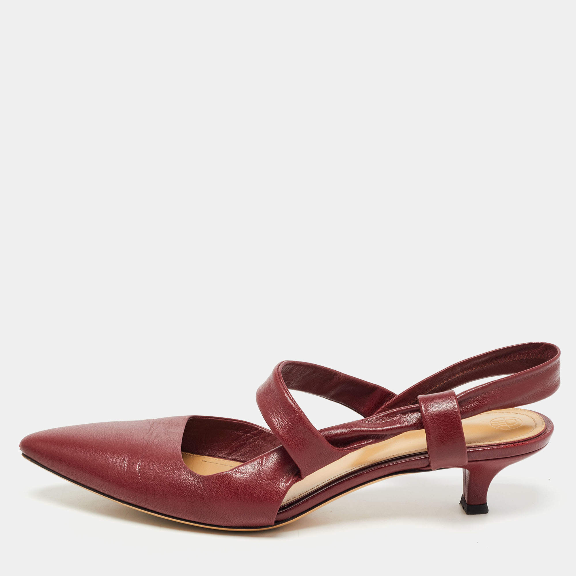 The Row Burgundy Leather Coco Twist Slingback Pumps Size 40