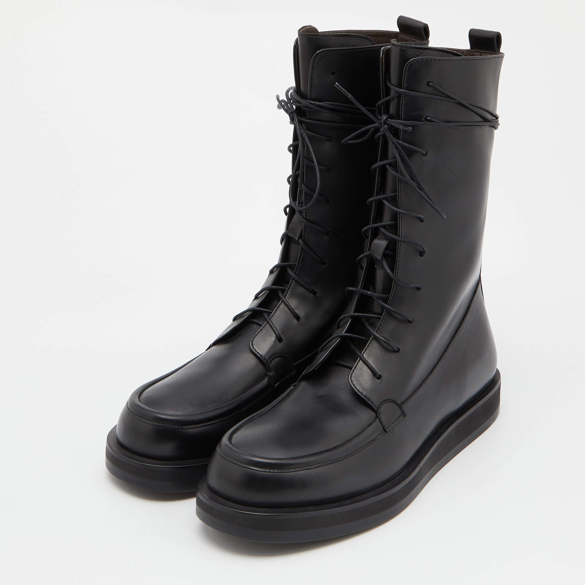 The Row Black Leather Fara Combat Boots Size 38.5 The Row TLC