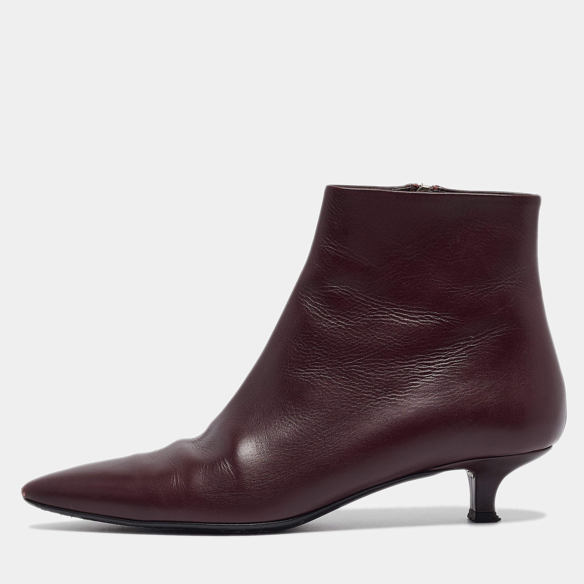 The Row Burgundy Leather Ankle Boots Size 37