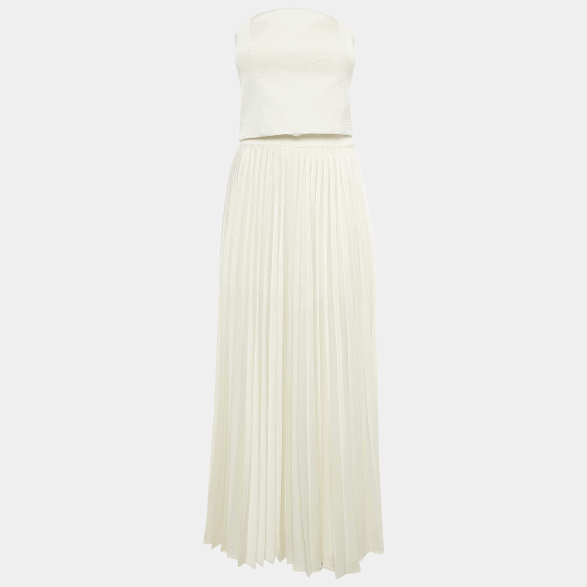 مملوكة مسبقًا The Soraya Off White Crepe/Plisse Corset Top & Skirt Set S
