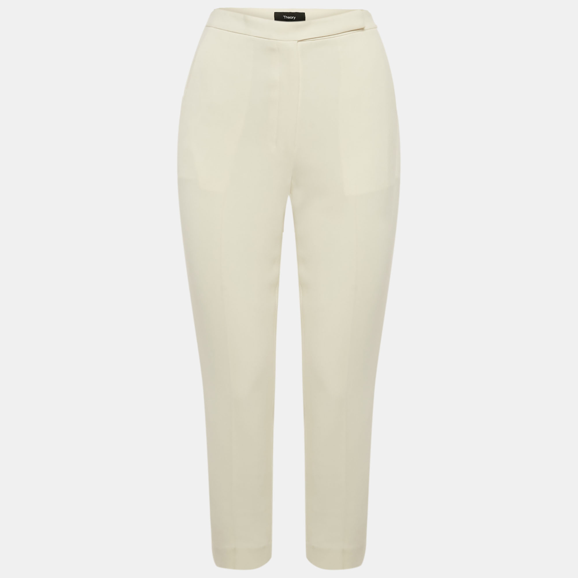 Pre Owned Theory Rice White Admiral Crepe High Waist Slim Fit Cropped Trousers S