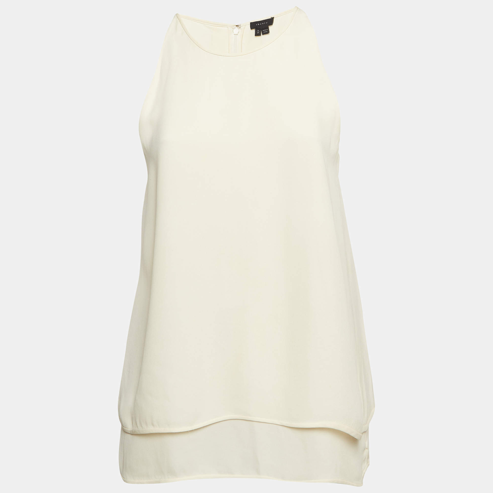 Pre Owned Theory Cream Silk Sleeveless Top S
