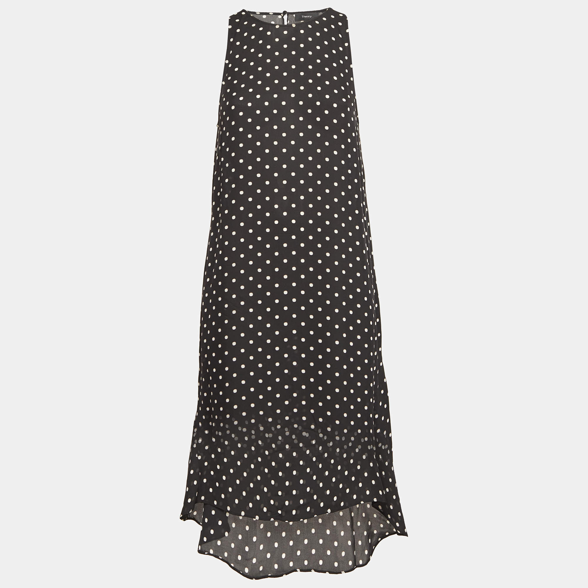 Theory Black Polka Dot Sleeveless Shift Dress S