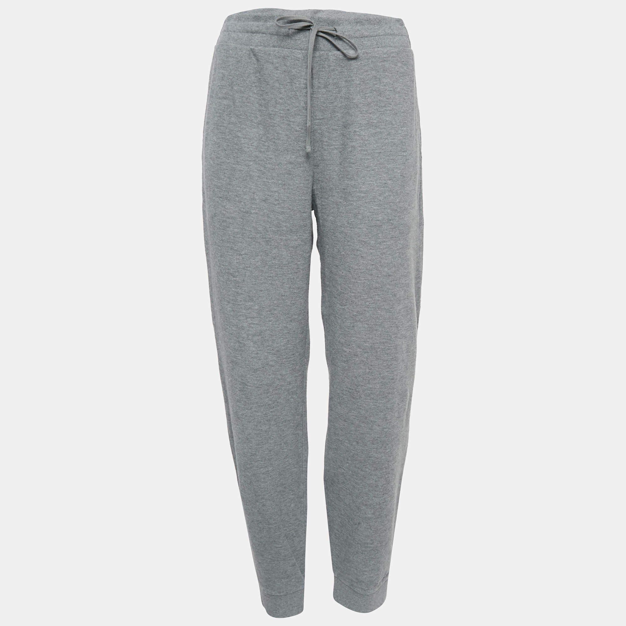 Pre Owned Theory Grey Pima Organic Cotton Rib Knit Trackpants L
