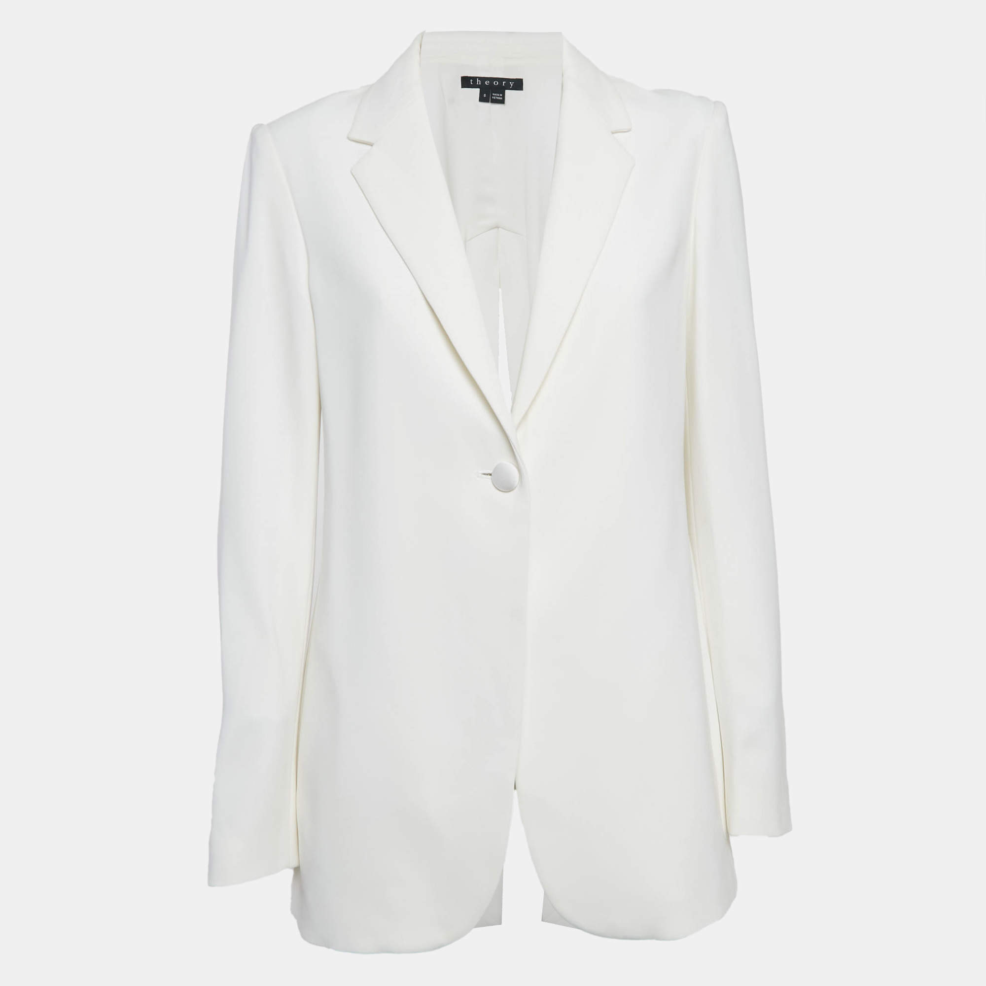 Pre Owned Theory White Crepe Button Front Back Slit Blazer M