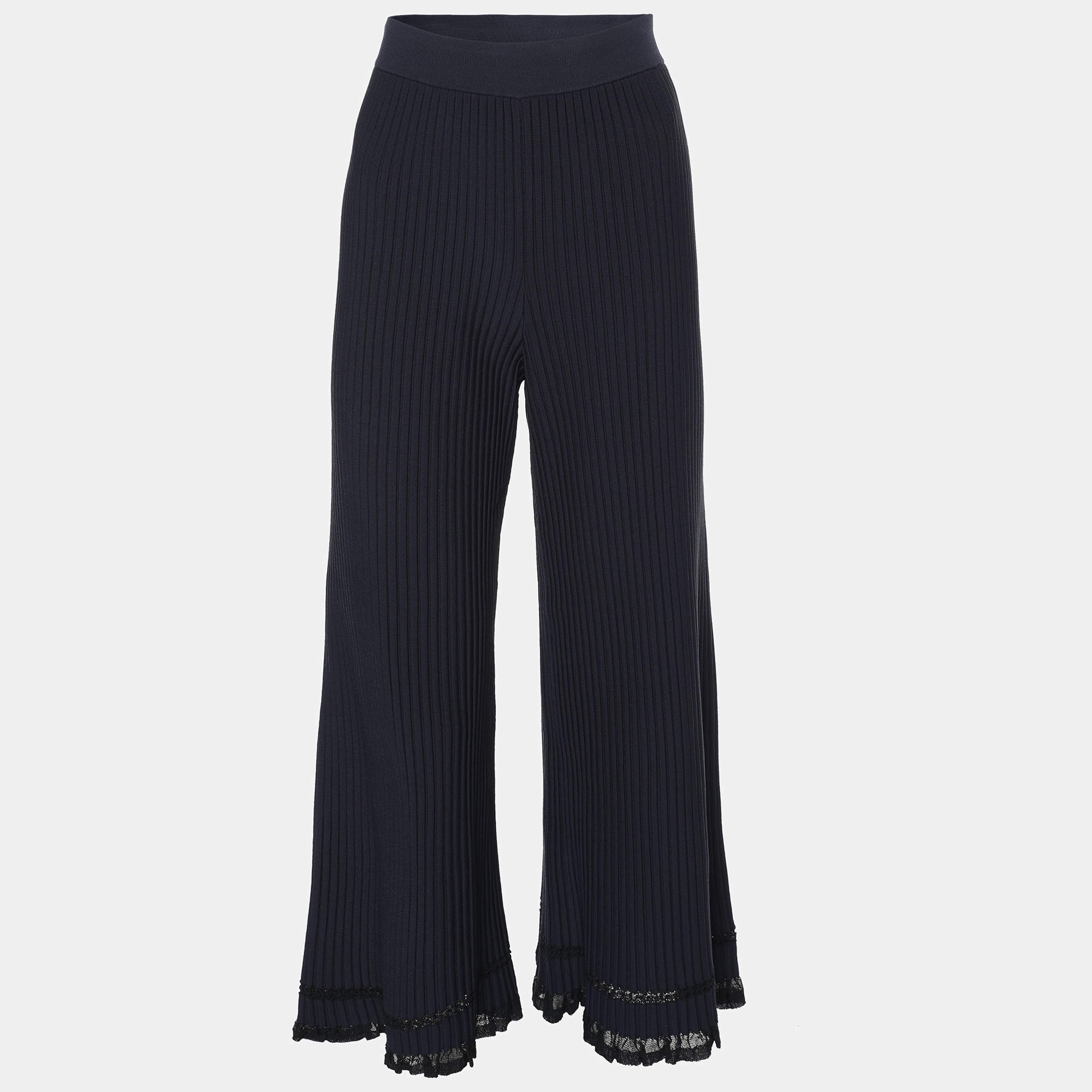 مملوكة مسبقًا Theory Navy Blue Rib Knit Palazzo Pants S