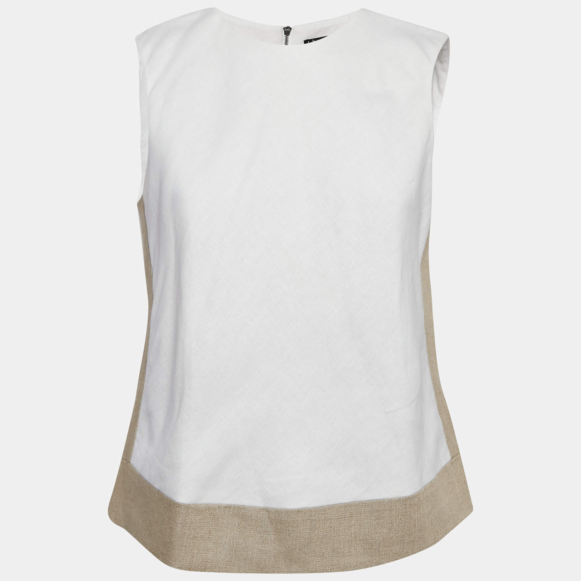 Theory White/Brown Line Sleeveless Top M