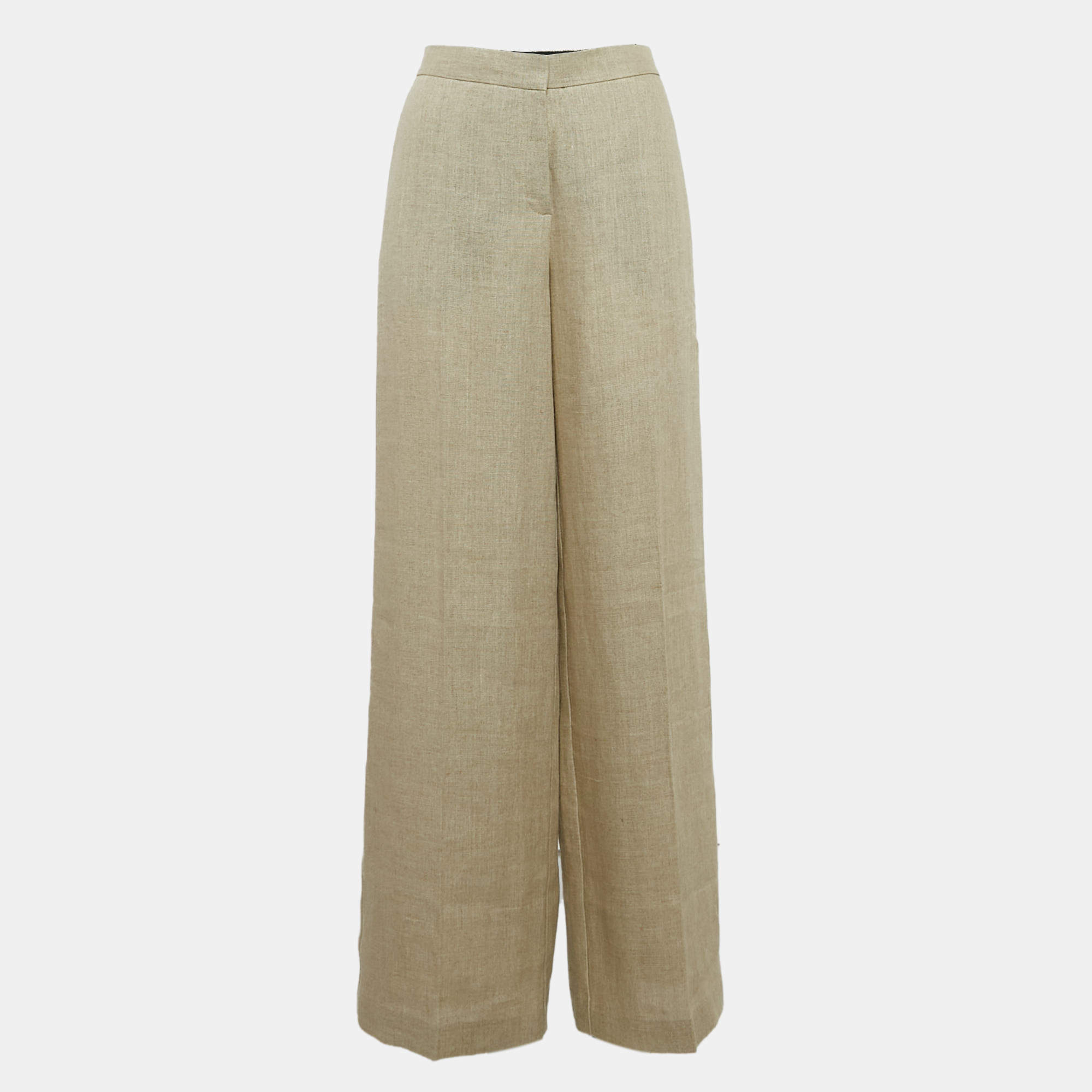 Pre Owned Theory Beige Linen Wide Leg Trousers S