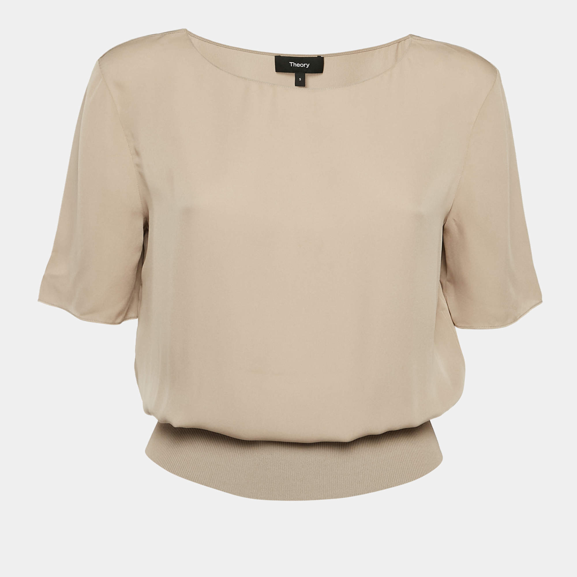 Theory Dark Beige Silk Half Sleeve Top S