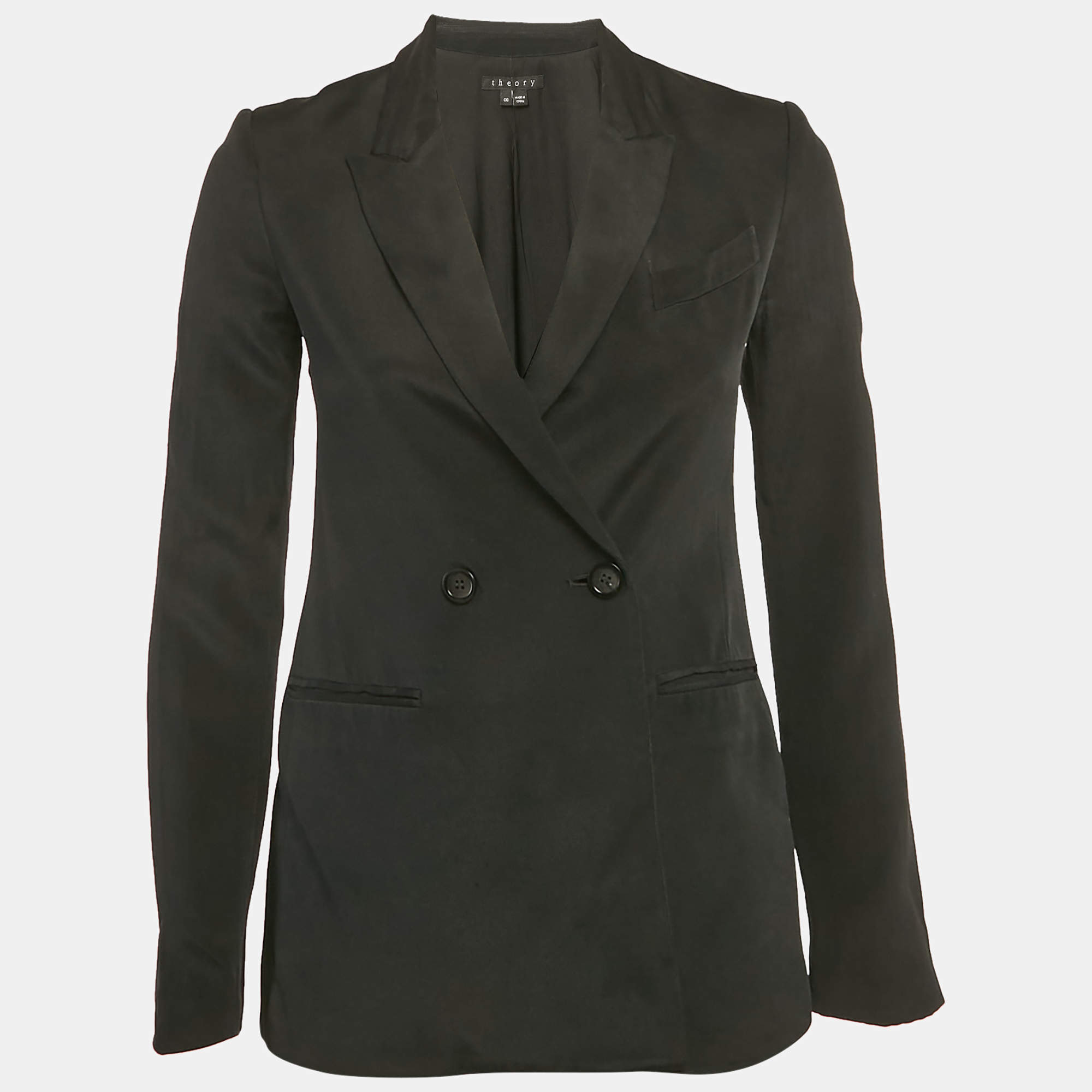 Pre Owned Theory Black Silk Double Breasted Blazer XS