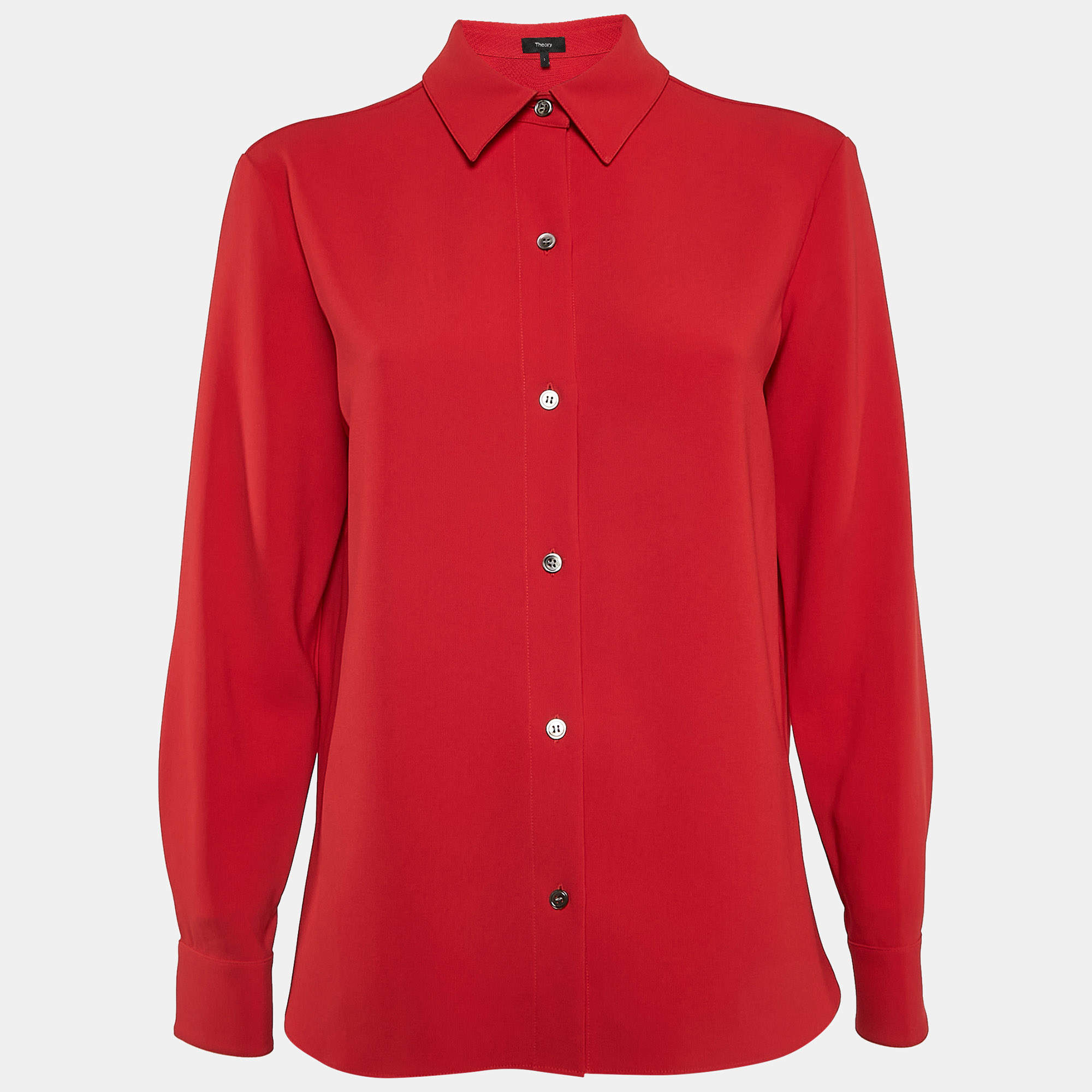 Theory Red Crepe Buttons Straight Point Shirt S