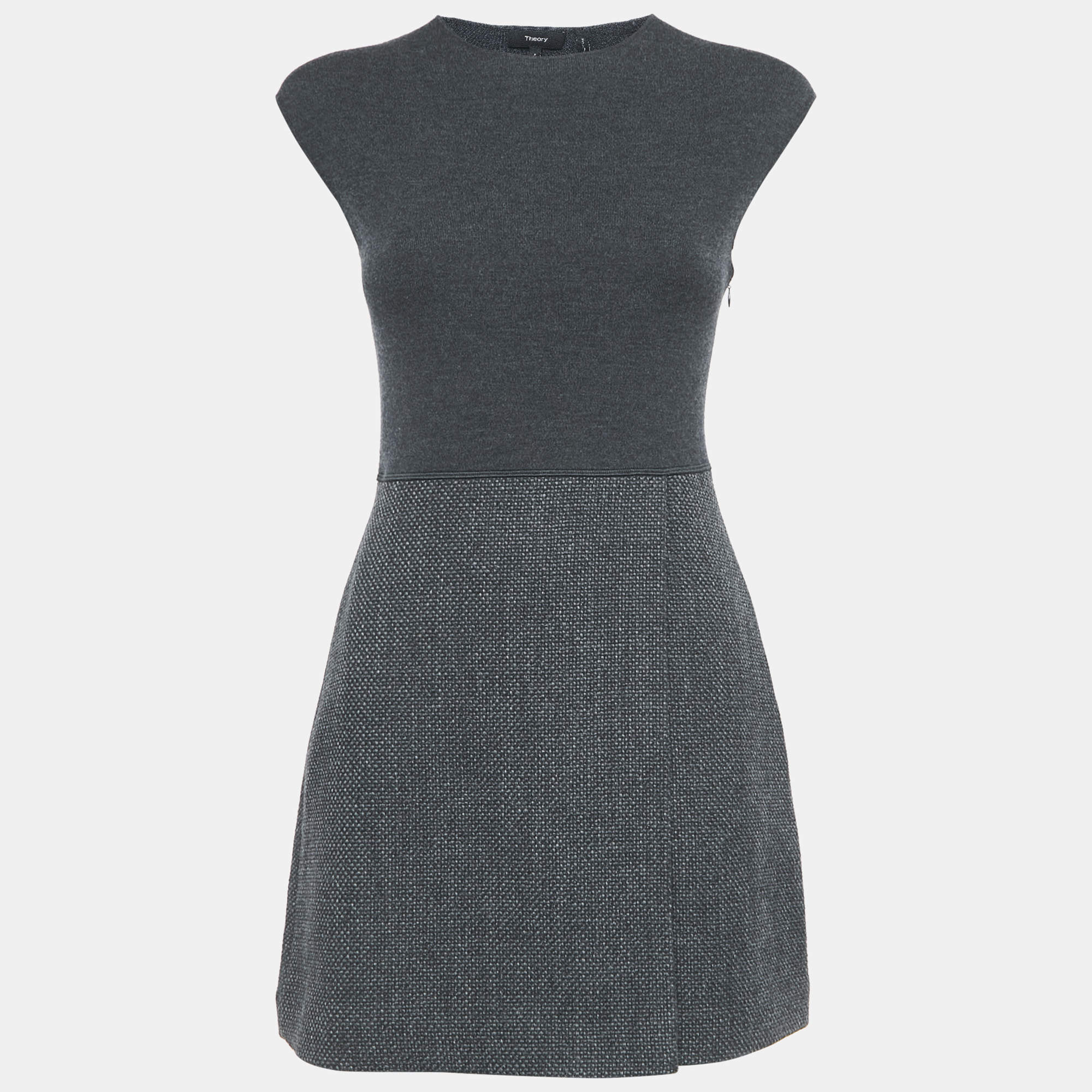 Theory Grey Wool Jersey and Jute Mini Dress XS