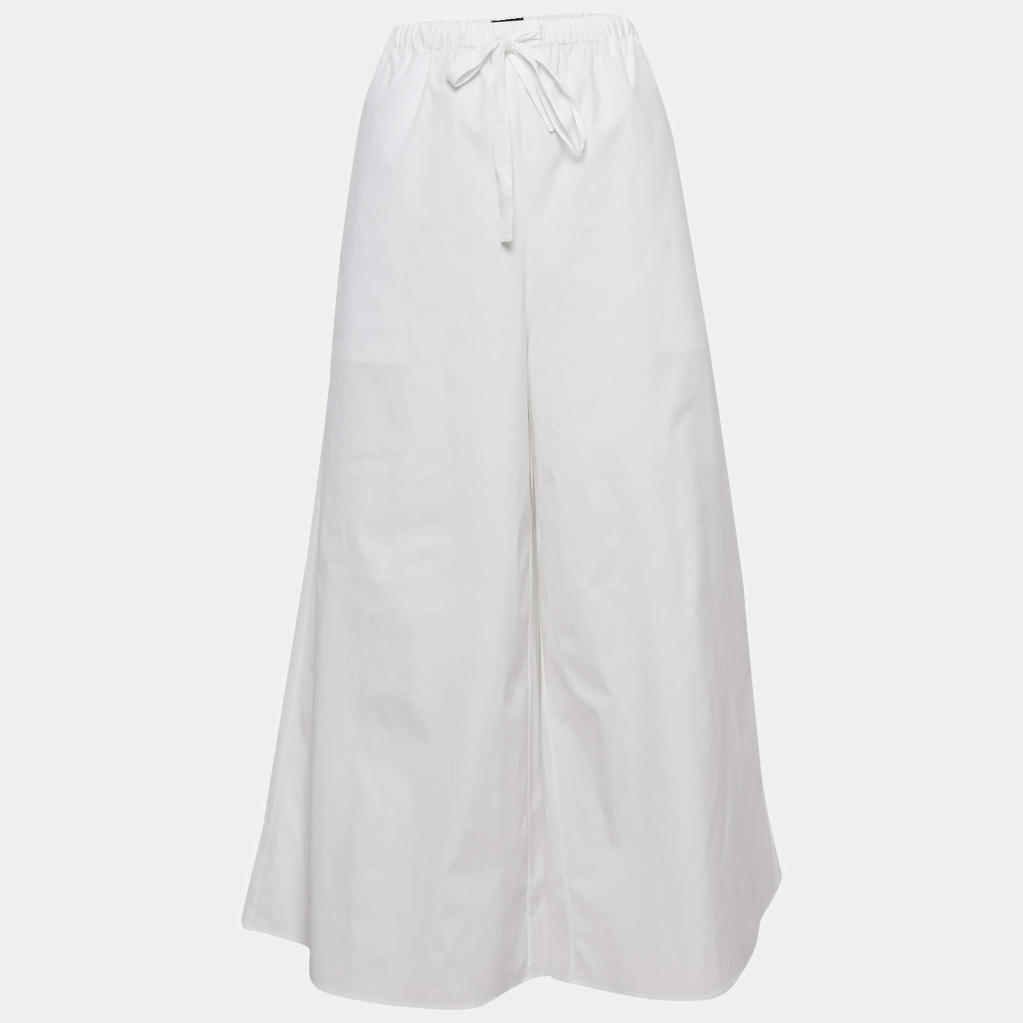 Pre Owned Theory White Cotton Drawstring Wide-Leg Trousers M