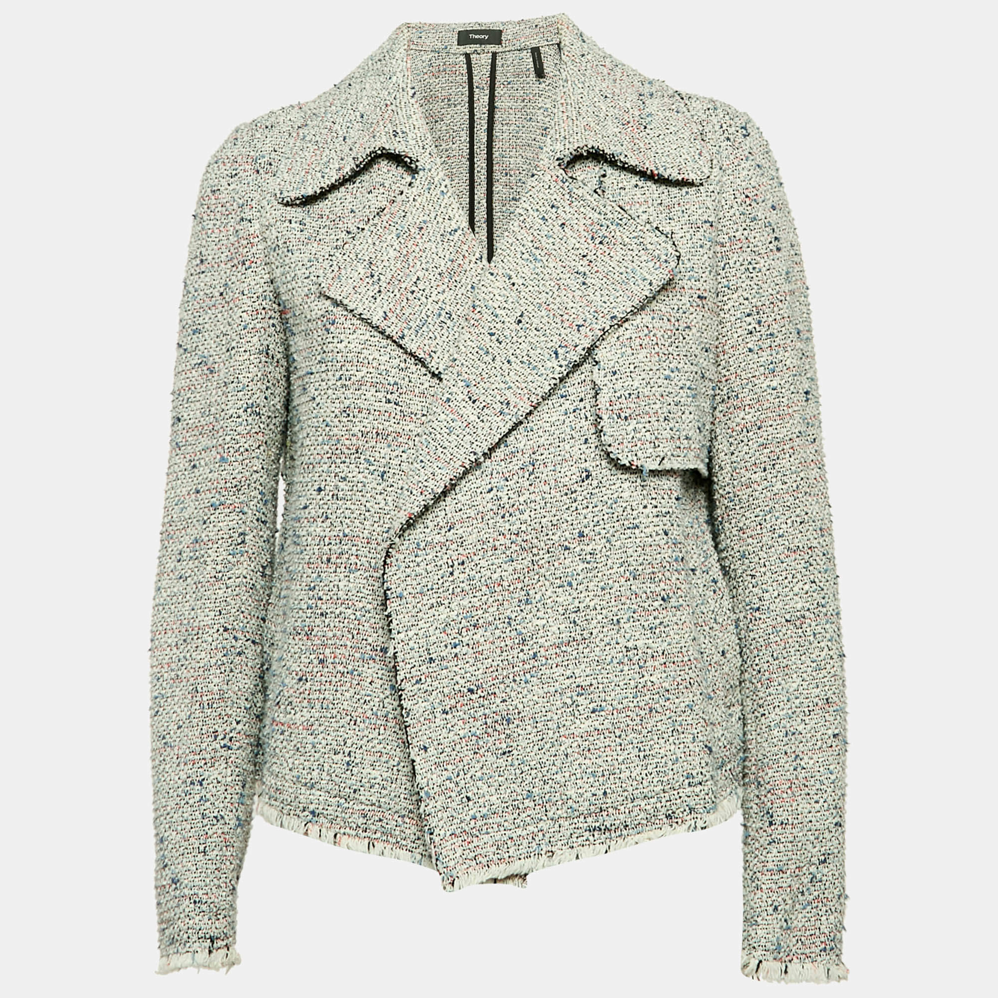 Theory Grey Tweed Open Front Jacket M