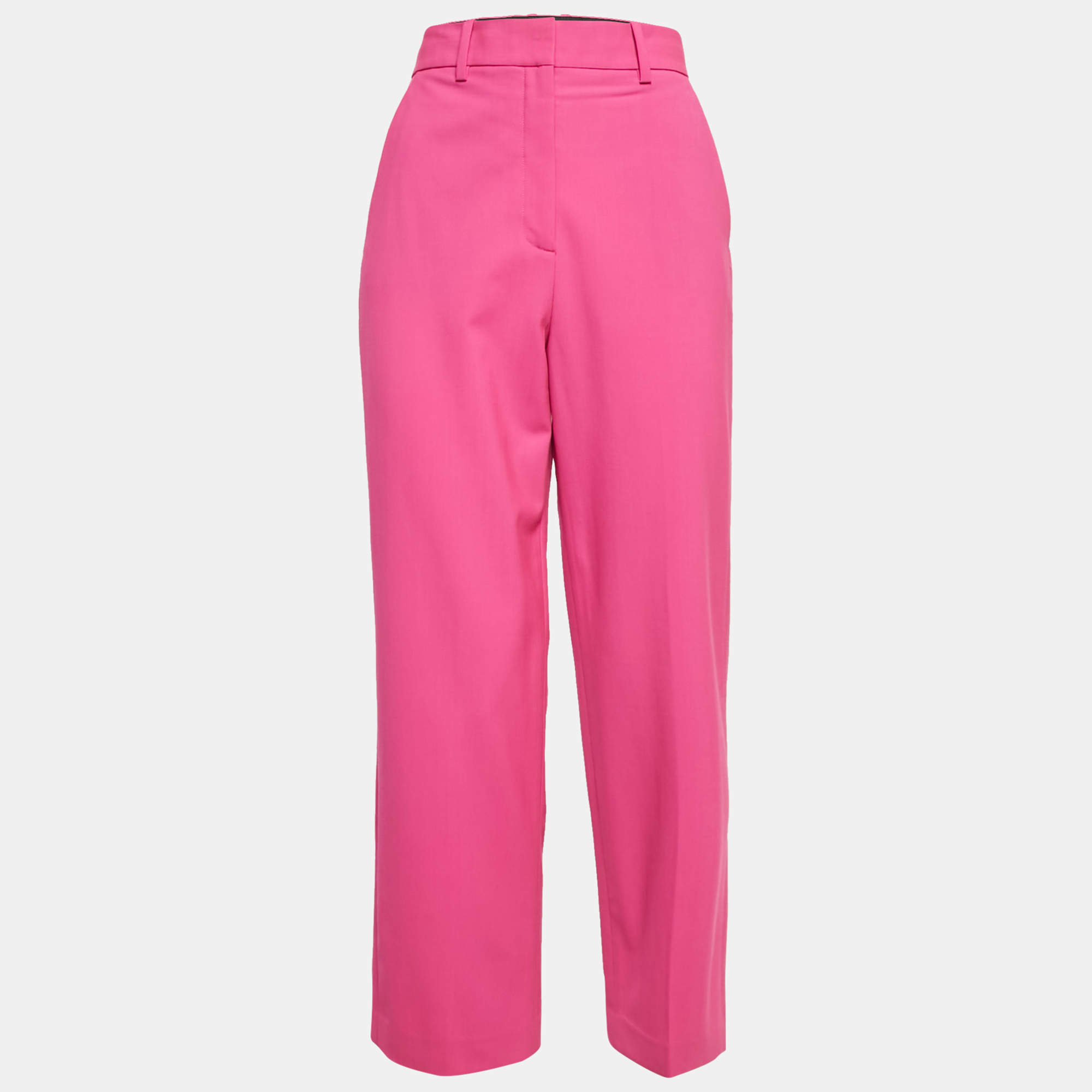 Theory Pink Wool Straight Leg Trousers S
