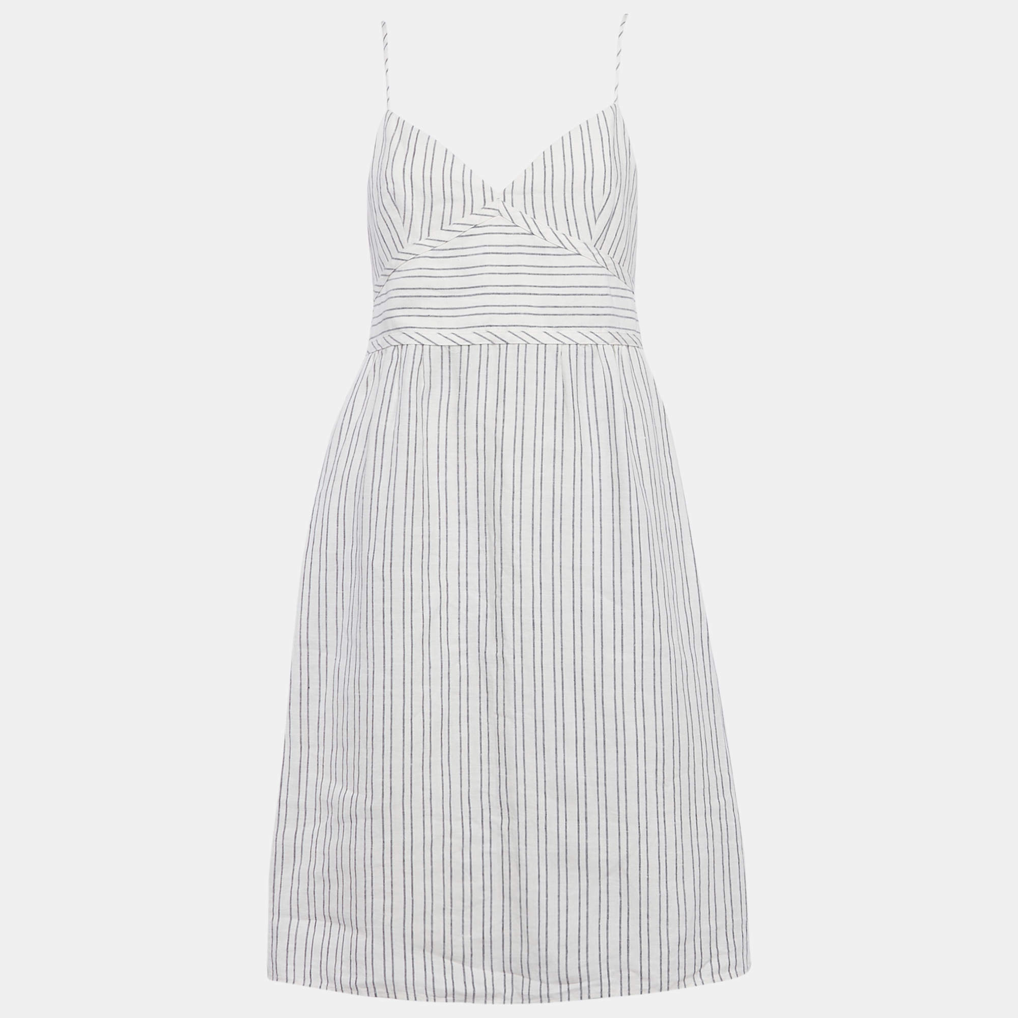 Pre Owned Theory White Striped Linen Midi Dress M