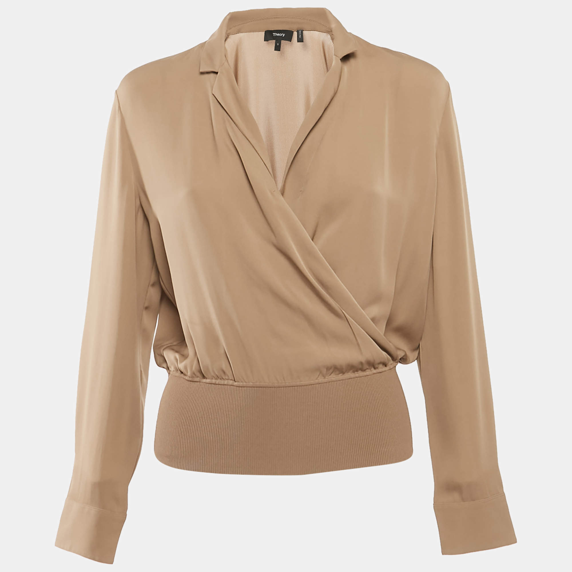 مملوكة مسبقًا توب ثيوري بني بأكمام طويلة وياقة على شكل حرف V صغير