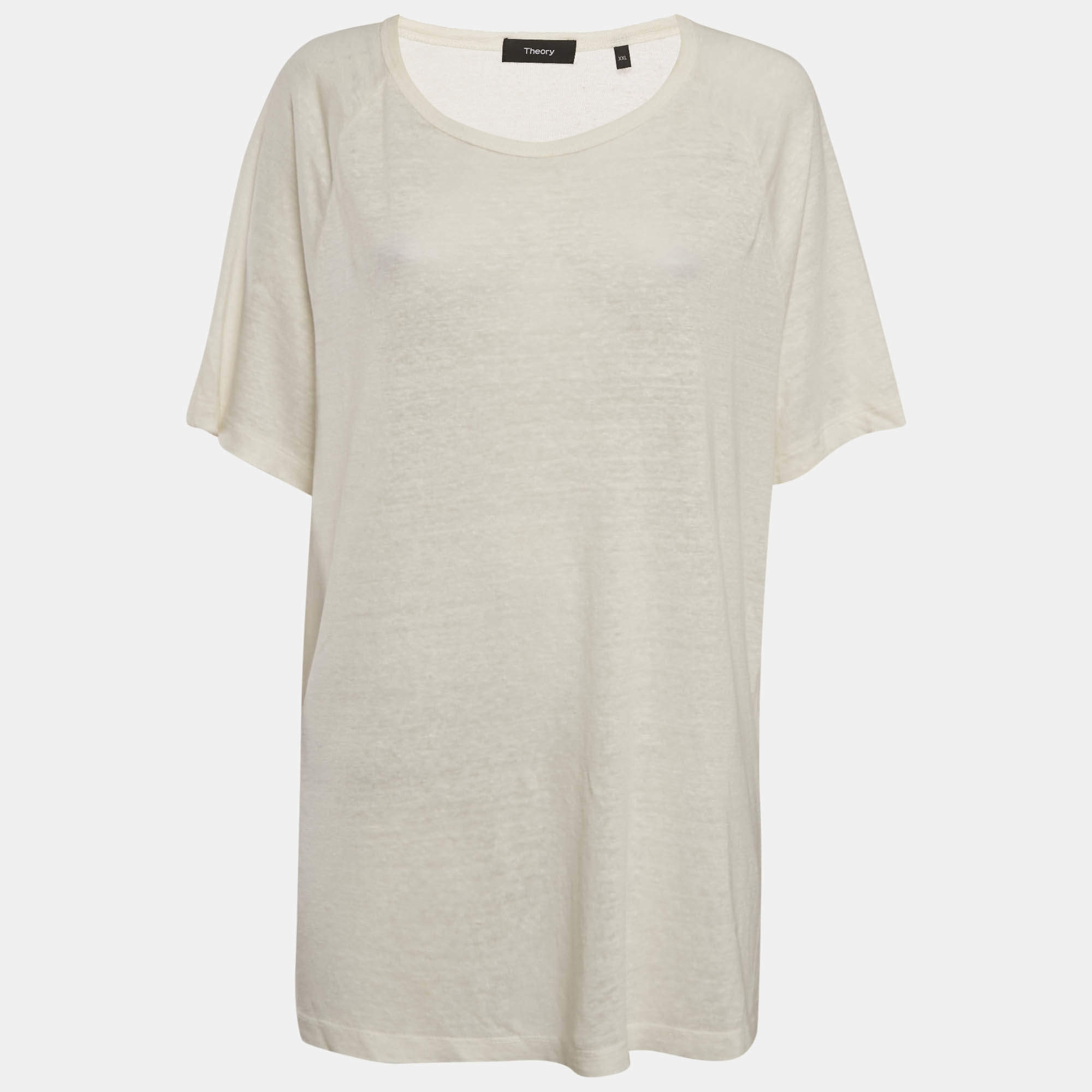 Pre Owned Theory Off-White Linen Jersey Top XXL