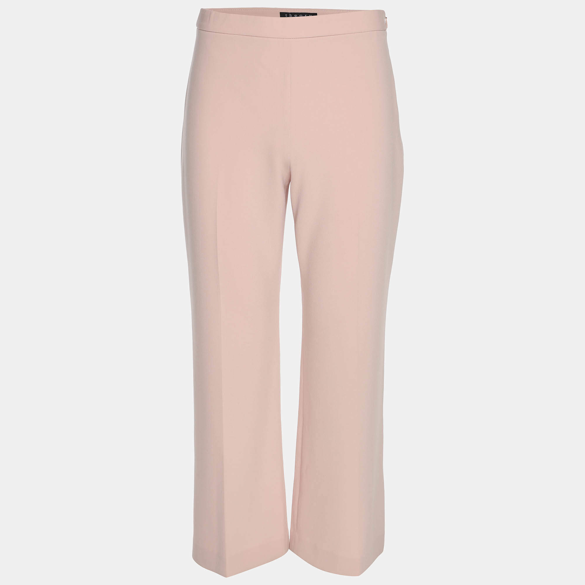Pre Owned Theory Peach Crepe Wide Leg Trousers M