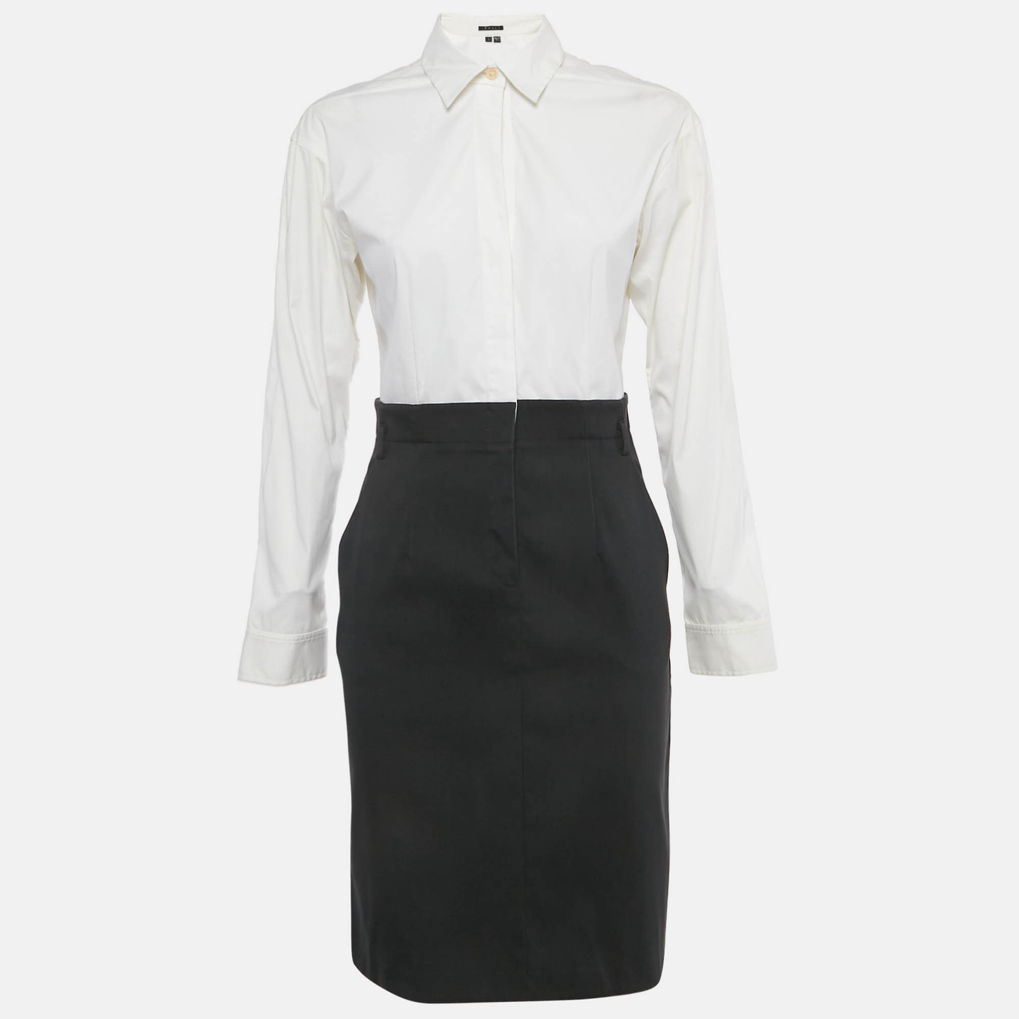 Pre Owned Theory Black/White Poplin Shirt Dress S