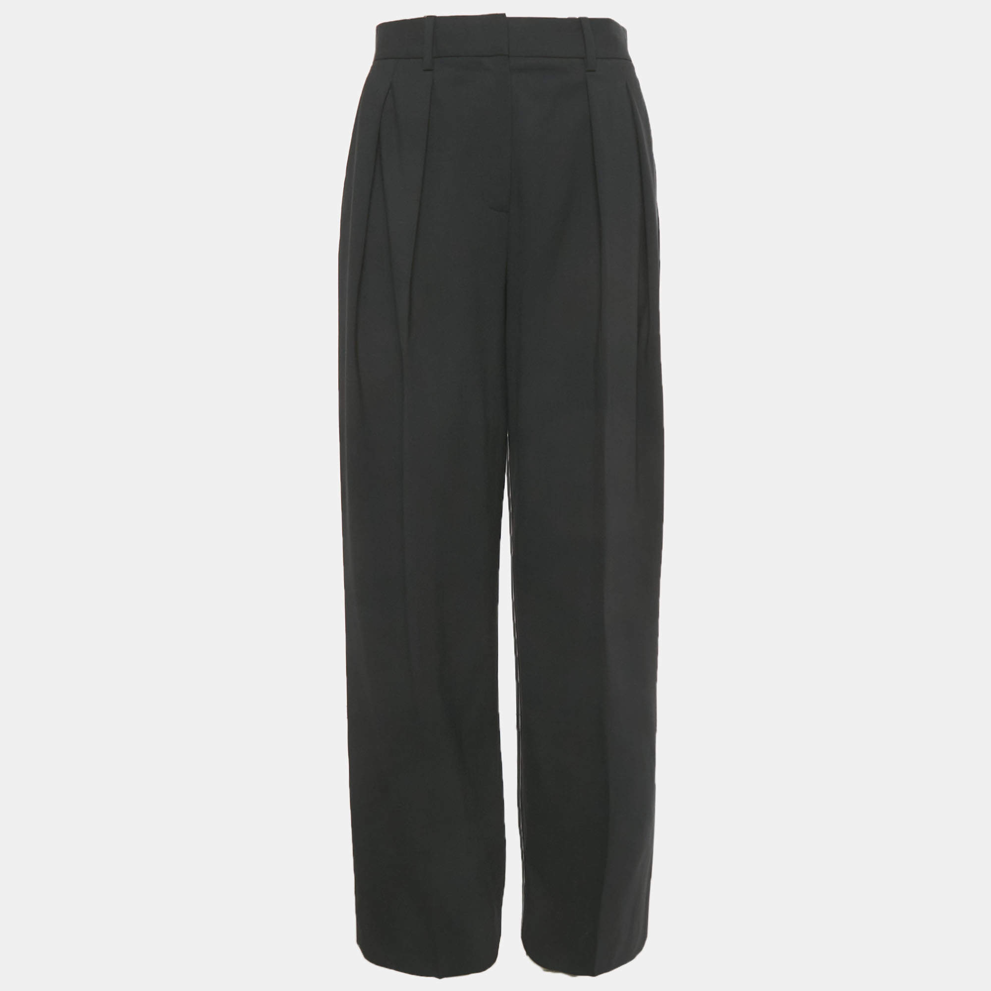Pre Owned Theory Black Wool Pleated Formal Trousers S