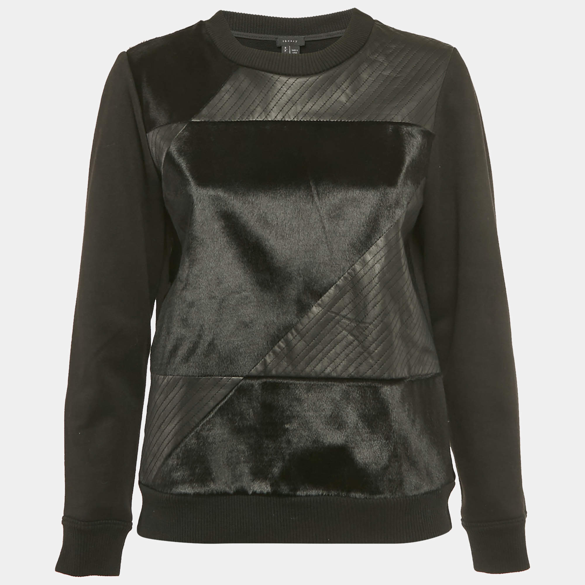 مملوكة مسبقًا Theory Black Leather and Cotton Sweatshirt S