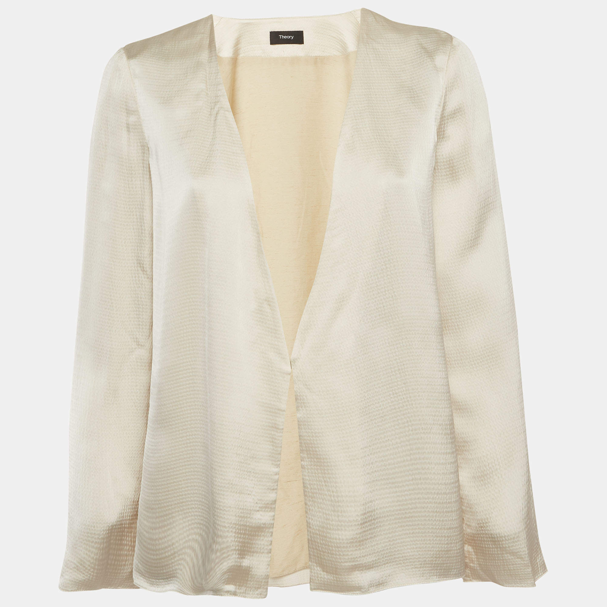 Pre Owned Theory Cream Silk Blend Wrap Jacket S