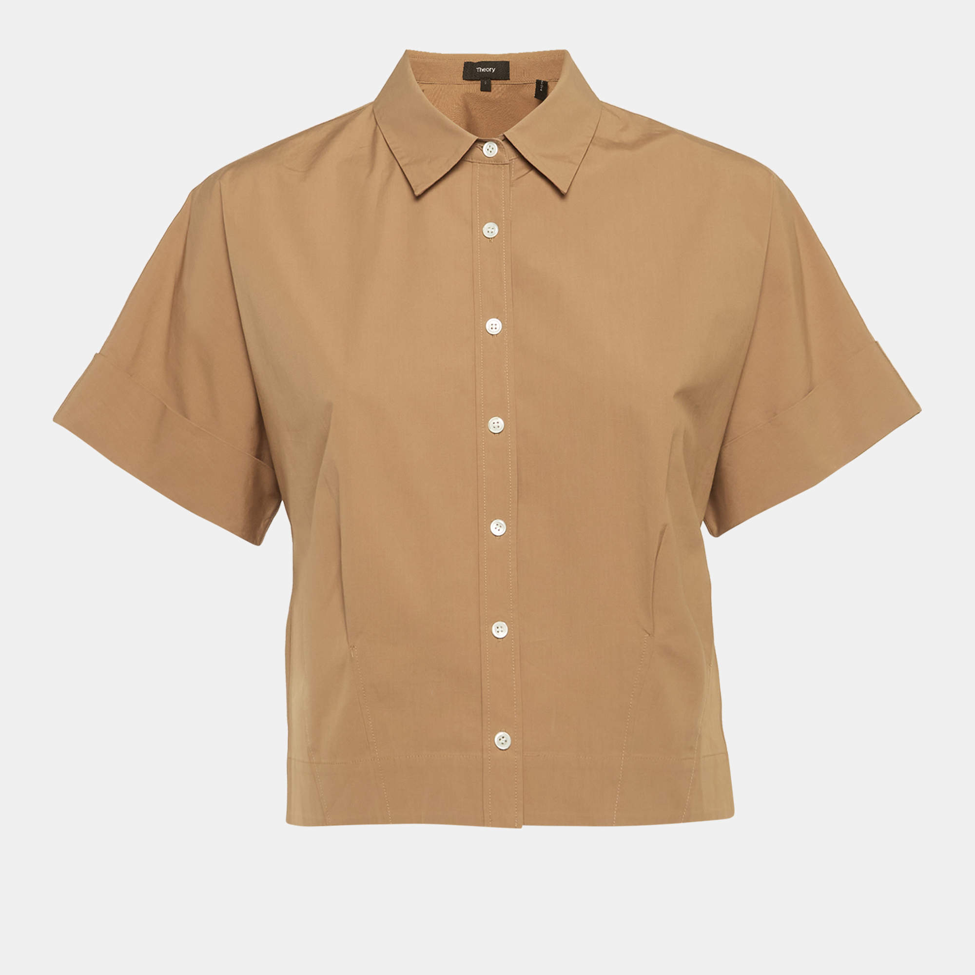 Pre Owned Theory Beige Cotton Short Sleeve Shirt S