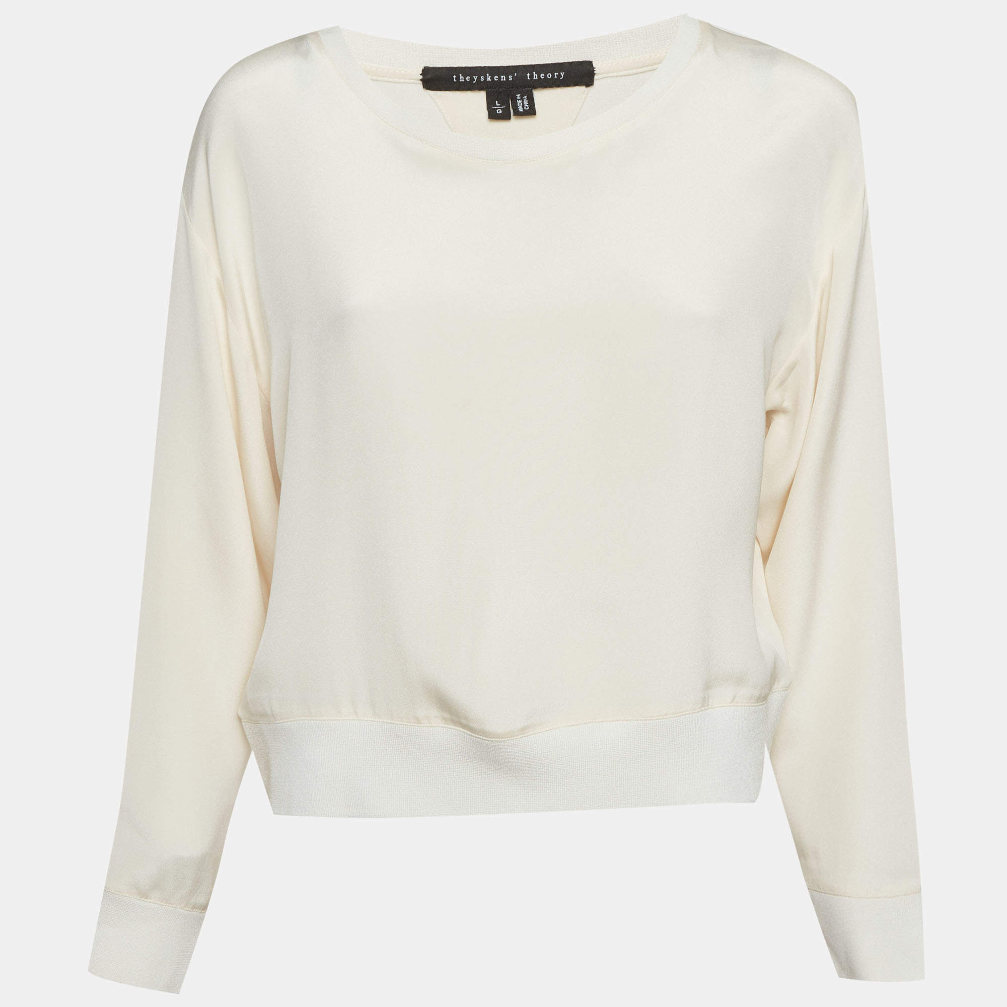 Pre Owned Theory Beige Silk Crewneck Sweatshirt L
