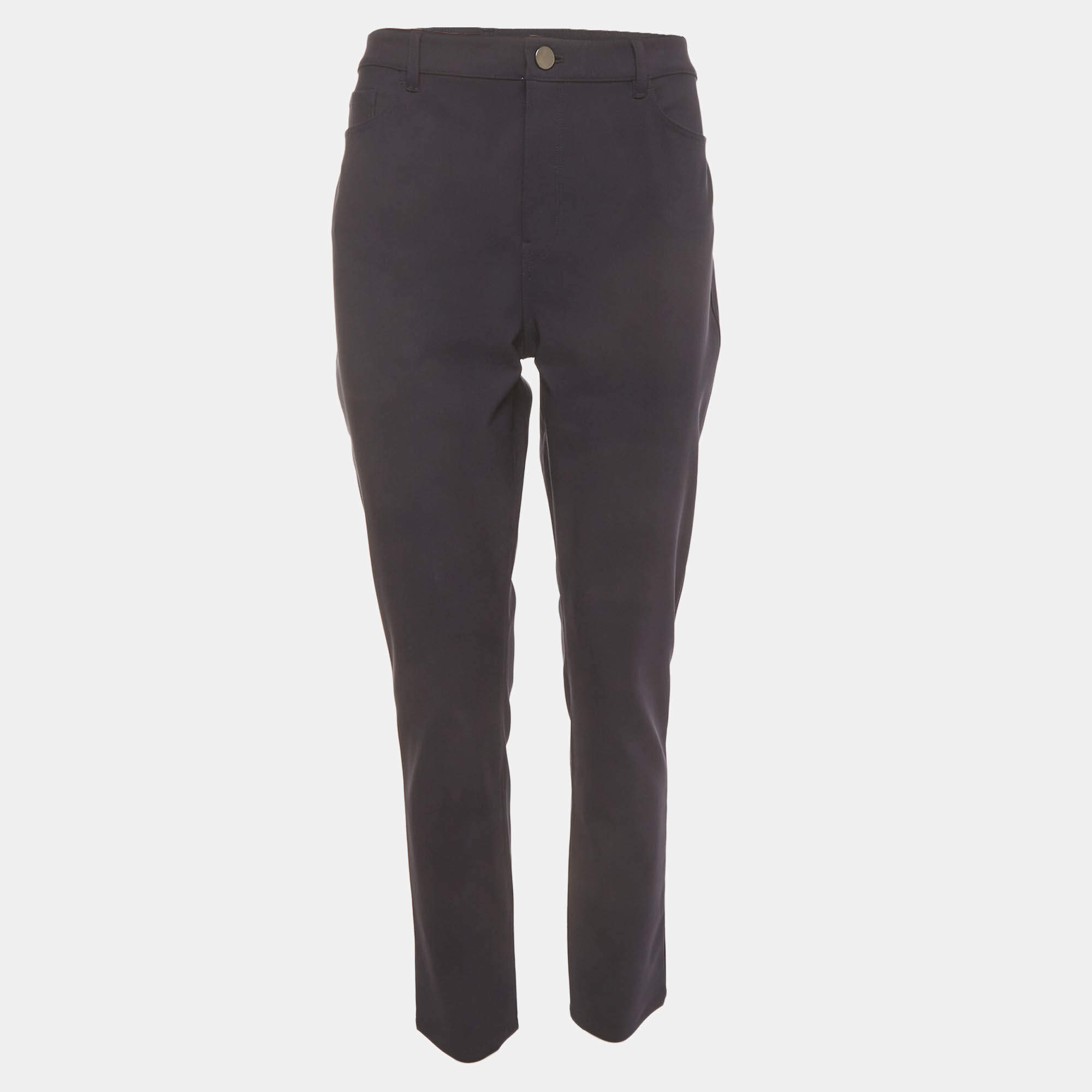 Pre Owned Theory Navy Blue Stretch Nylon Regular Fit Trousers L