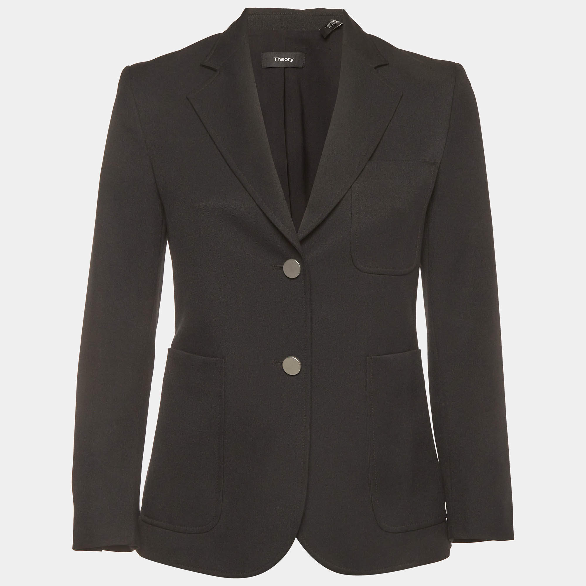 Pre Owned Theory Black Gabardine Single Breasted Blazer S