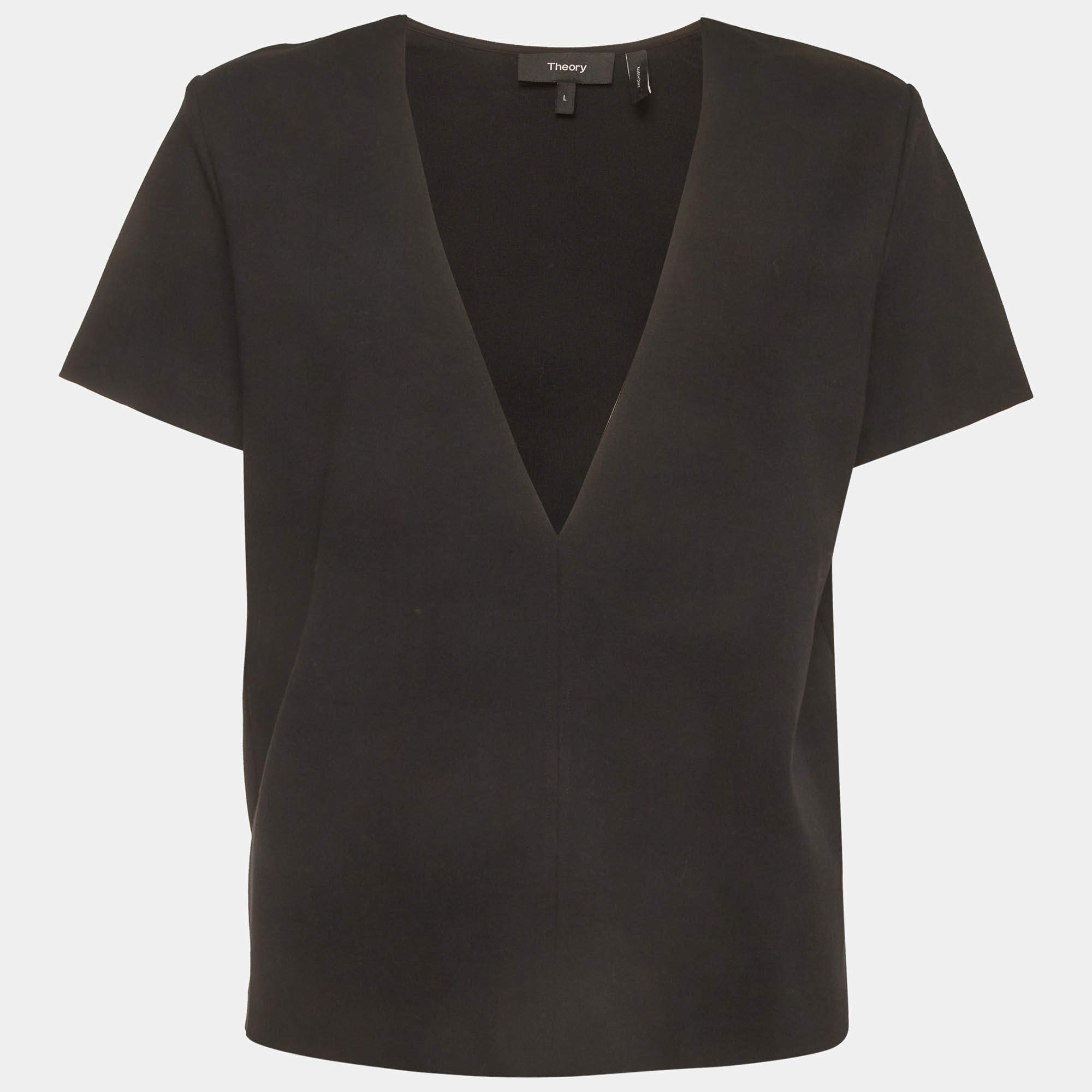 Pre Owned Theory Black Fixture Ponte Jersey V-Neck Zadeia Top L