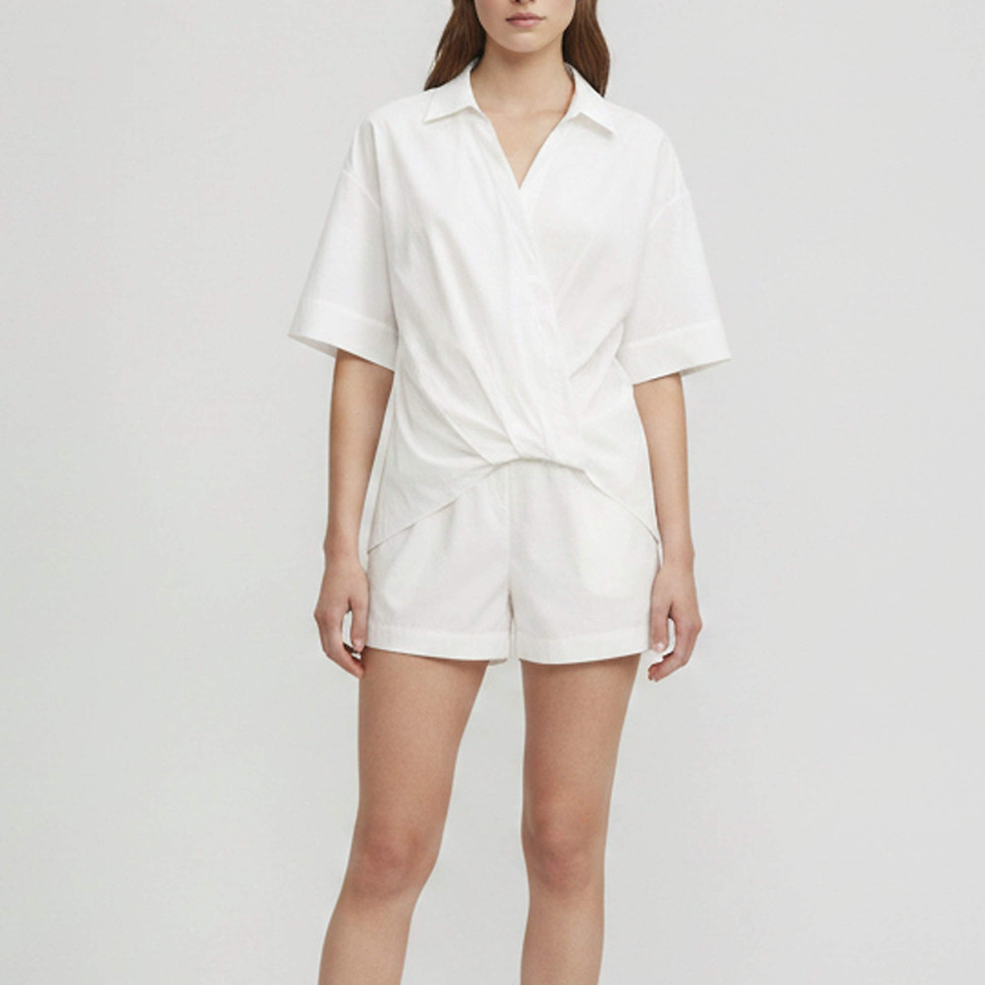 Pre Owned Theory White Poplin Pleated SS Twist Shirt S