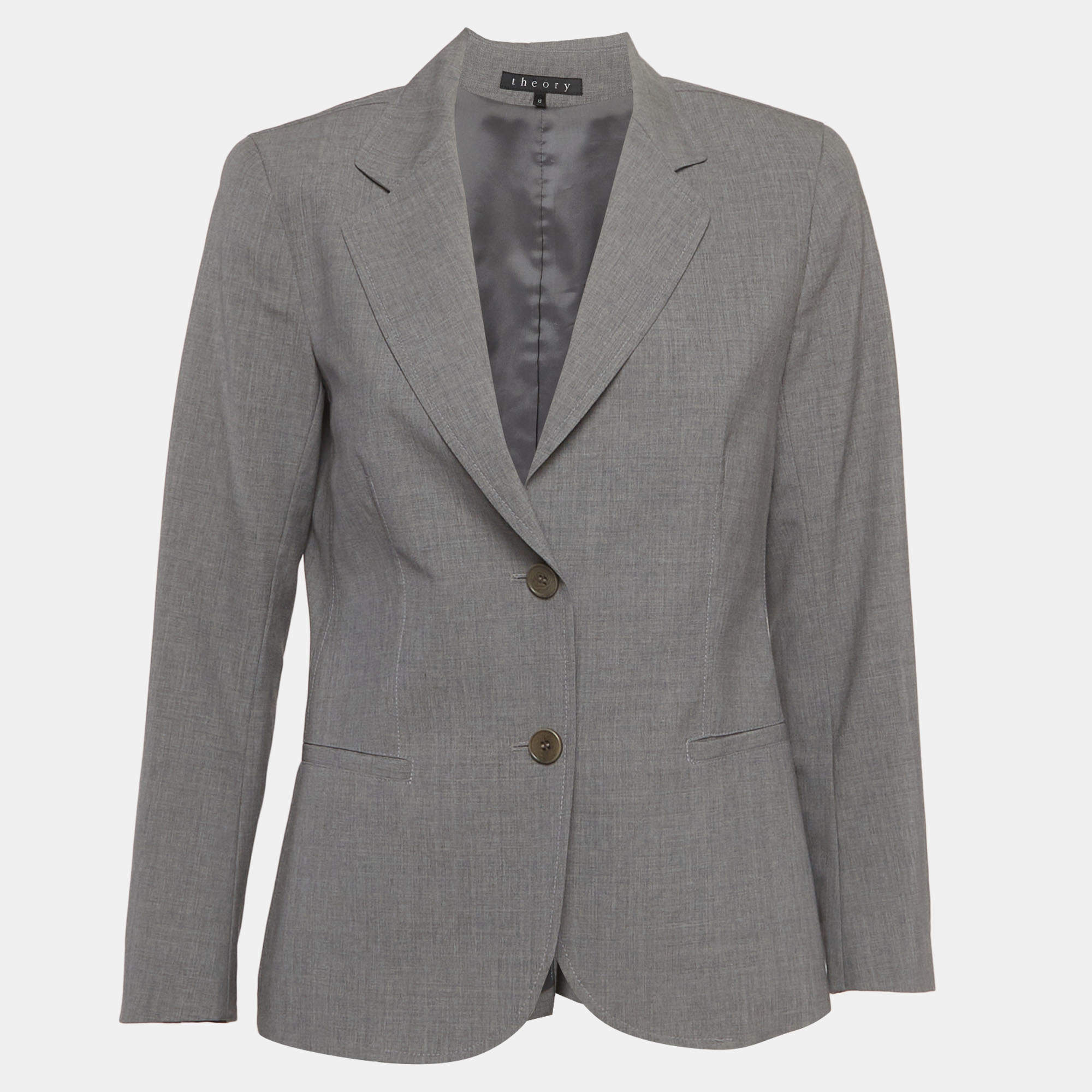 Pre Owned Theory Grey Wool Blend Single Breasted Blazer M