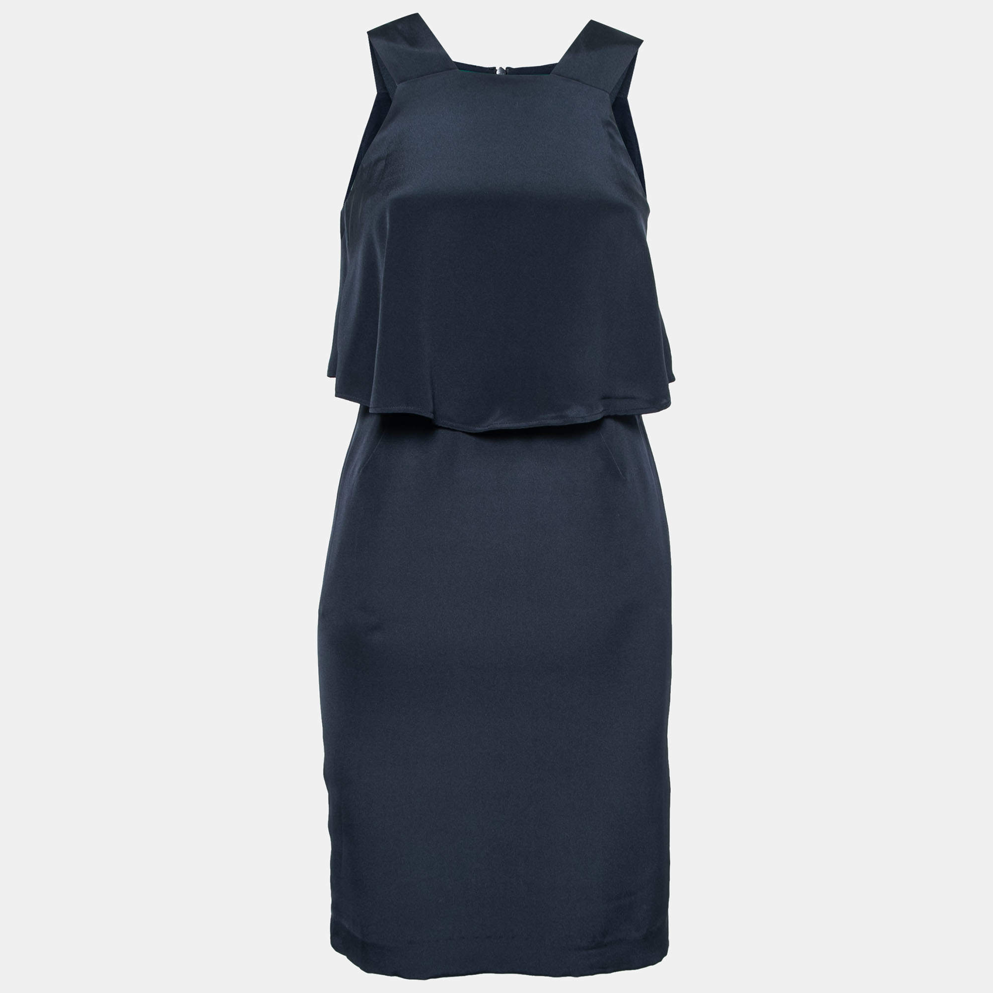 Theory Uniform Blue Silk Ruffled Overlay Landale B Dress XS