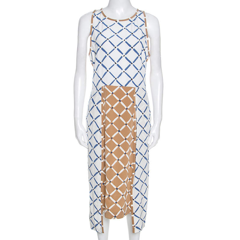 Tibi Colorblock Geometric Print Silk Sleeveless Dress L