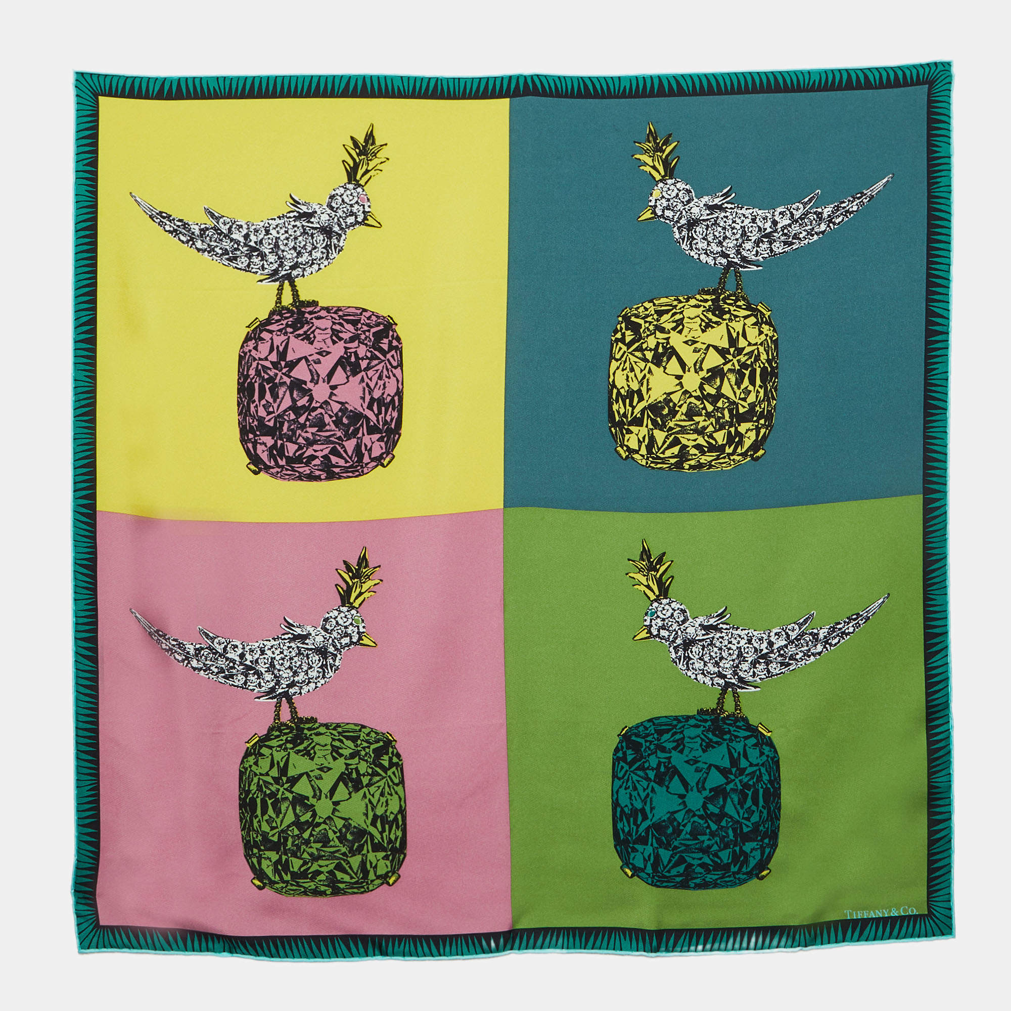 Tiffany & Co. Multicolor Bird On a Rock Silk Square Scarf
