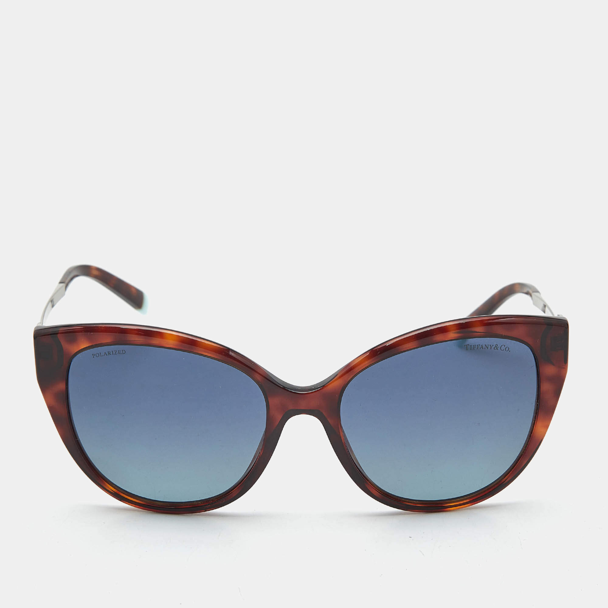 Pre Owned Tiffany & Co. Tortoise Brown/Blue TF4166 Polarized Cat Eye Sunglasses