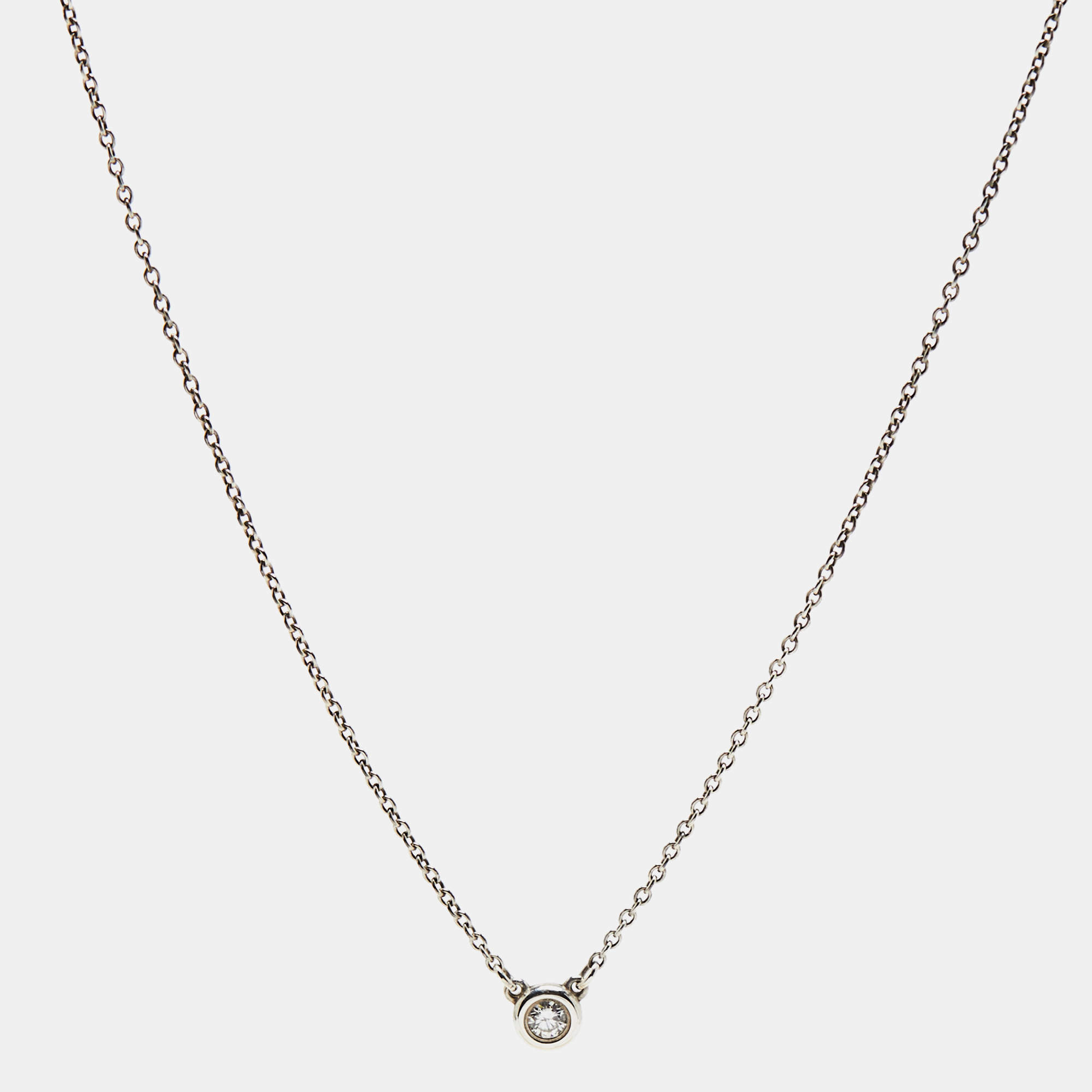 Pre Owned Tiffany & Co. Elsa Peretti Diamond By the Yard Sterling Silver Necklace