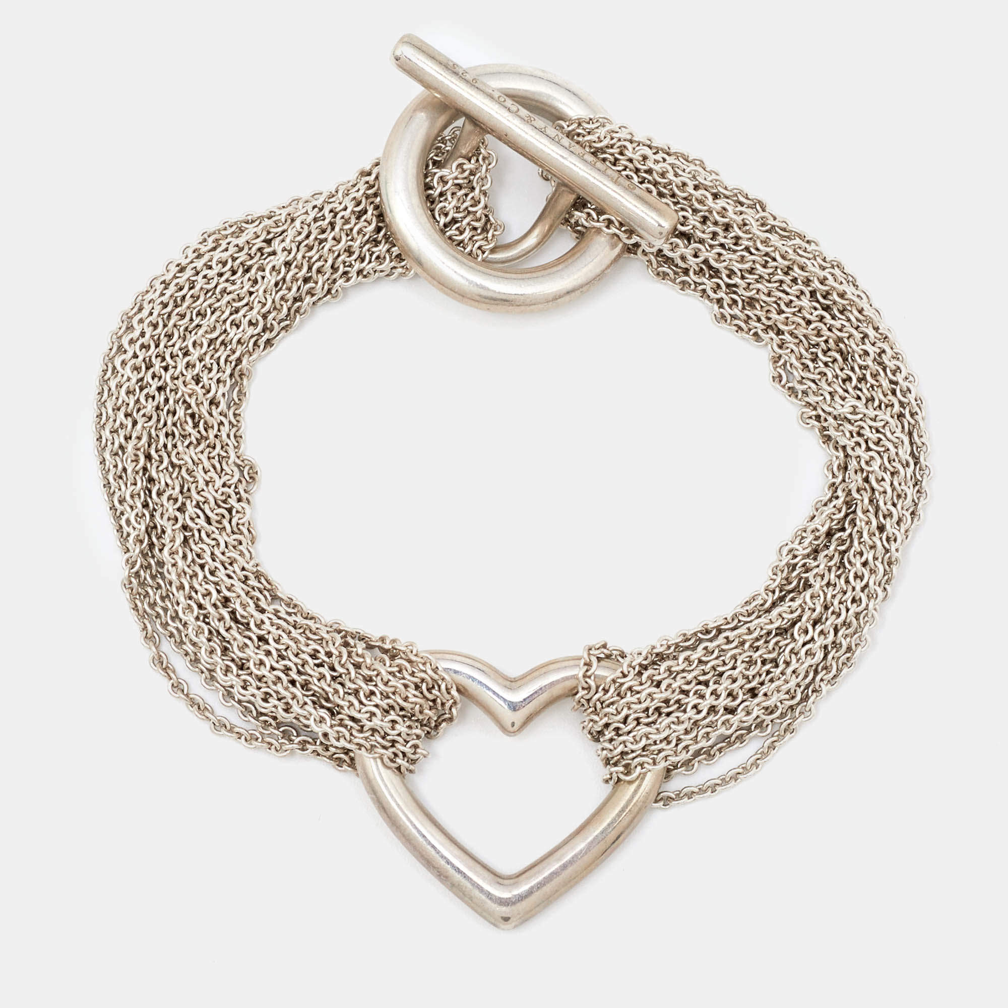 Tiffany & Co.  Heart Mesh Sterling SilverChain Multi Strand Silver Toggle Bracelet