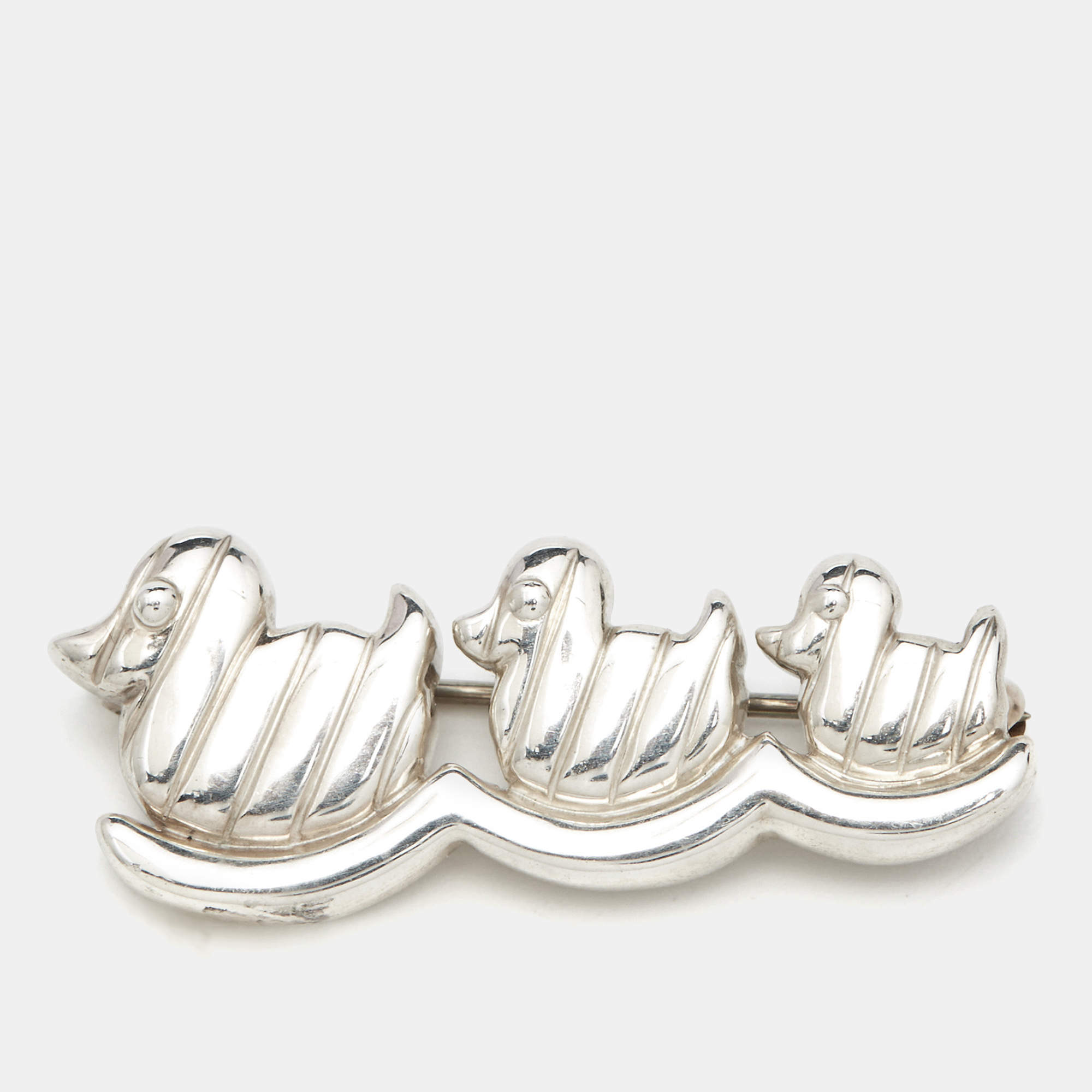Pre Owned Tiffany & Co. Three Ducks Sterling Silver Brooch