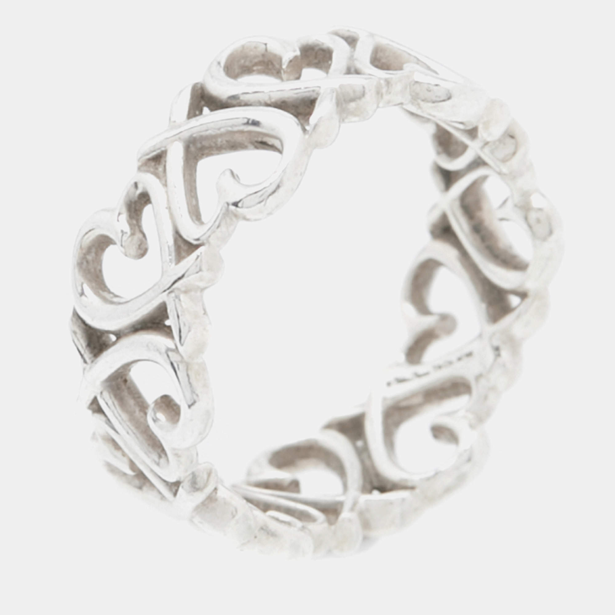 Pre Owned Tiffany & Co. Paloma Picasso Loving Heart Sterling Silver Band Ring Size 52