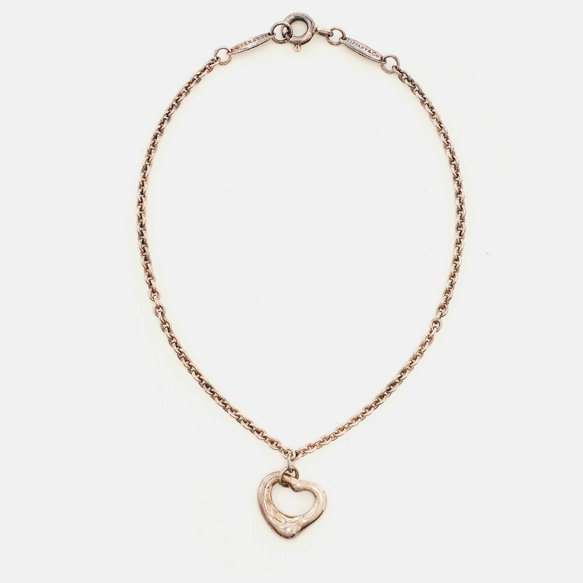 Pre Owned Tiffany & Co. Elsa Peretti Sterling Silver Open Heart Bracelet