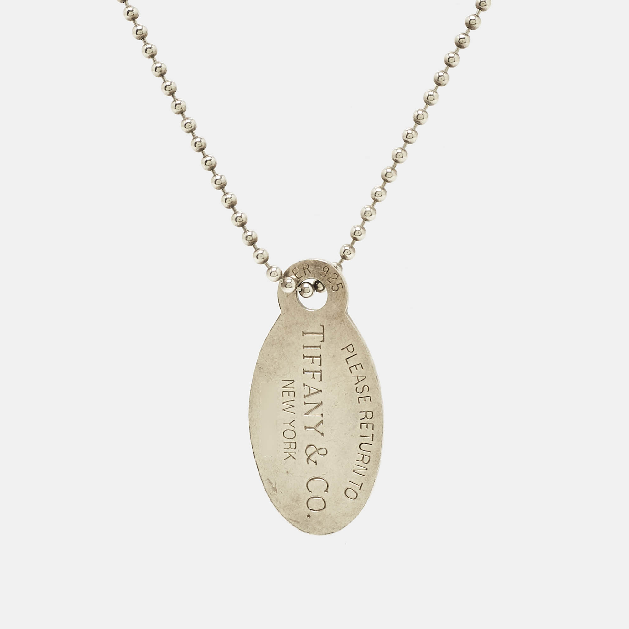 Pre Owned Tiffany & Co. Return To Tiffany Oval Tag Silver Beaded Chain Necklace