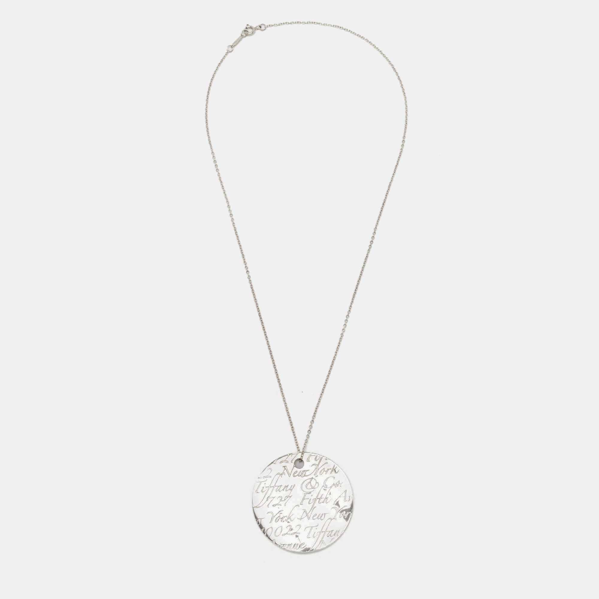 Tiffany & Co. Large Notes Round Disc Sterling Silver 925 Pendant Necklace